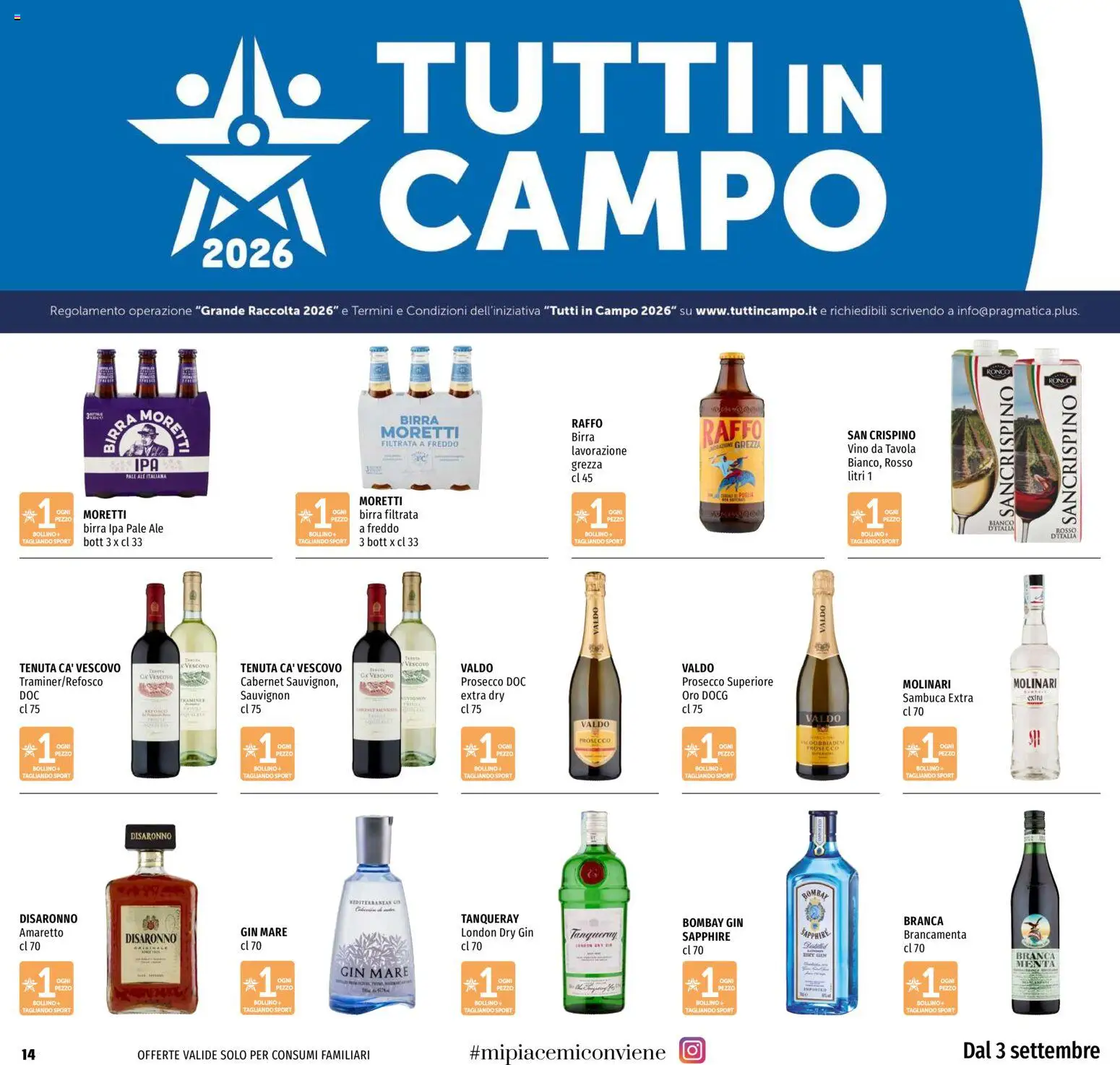 Volantino EMI del 03/09/2026 | Pagina: 14 | Prodotti: Amaretto, Gin, Vino, Birra Moretti