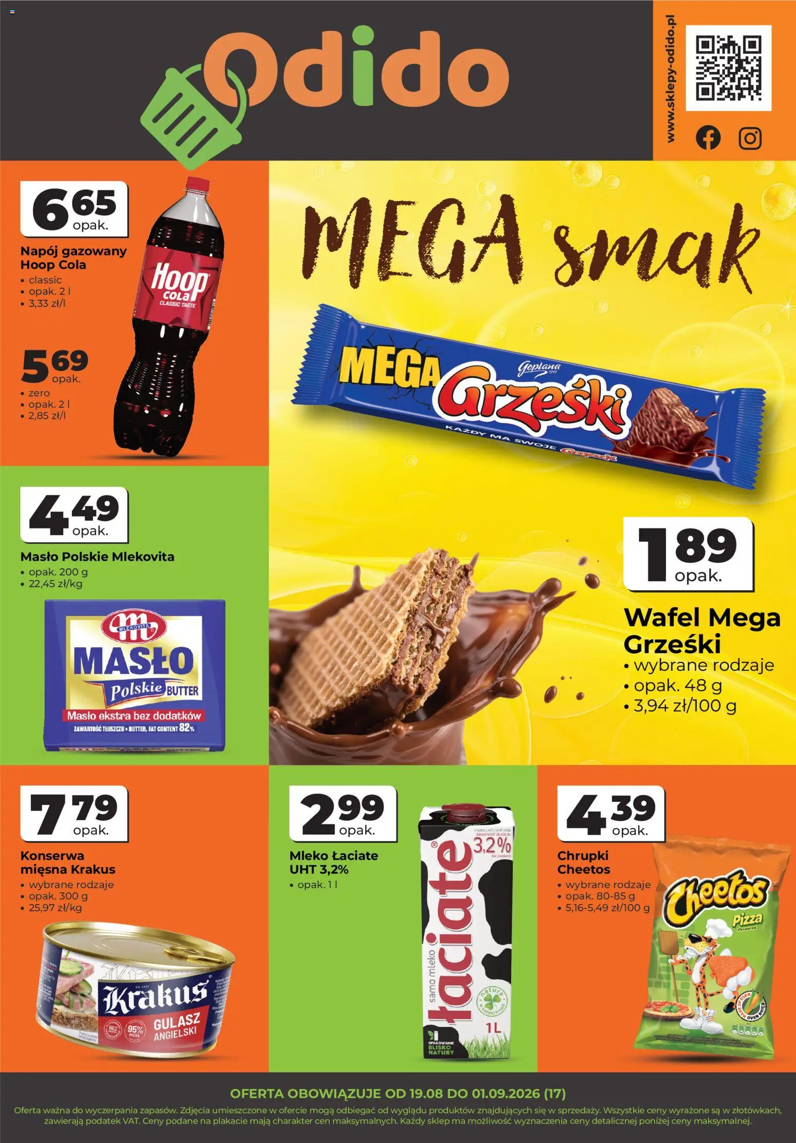 Odido gazetka - Wybrane produkty od 19.08.2026 | Strona: 1 | Produkty: Chrupki, Mleko, Masło, Pizza