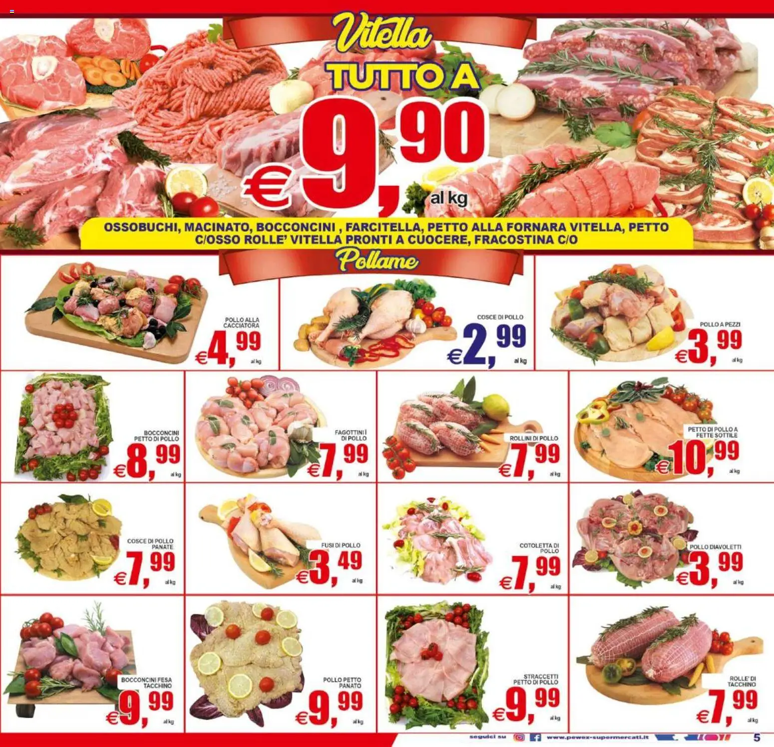 Volantino Pewex del 29.05.2026 | Pagina: 5 | Prodotti: Petto di Pollo, Pollo, Tacchino, Cosce di pollo