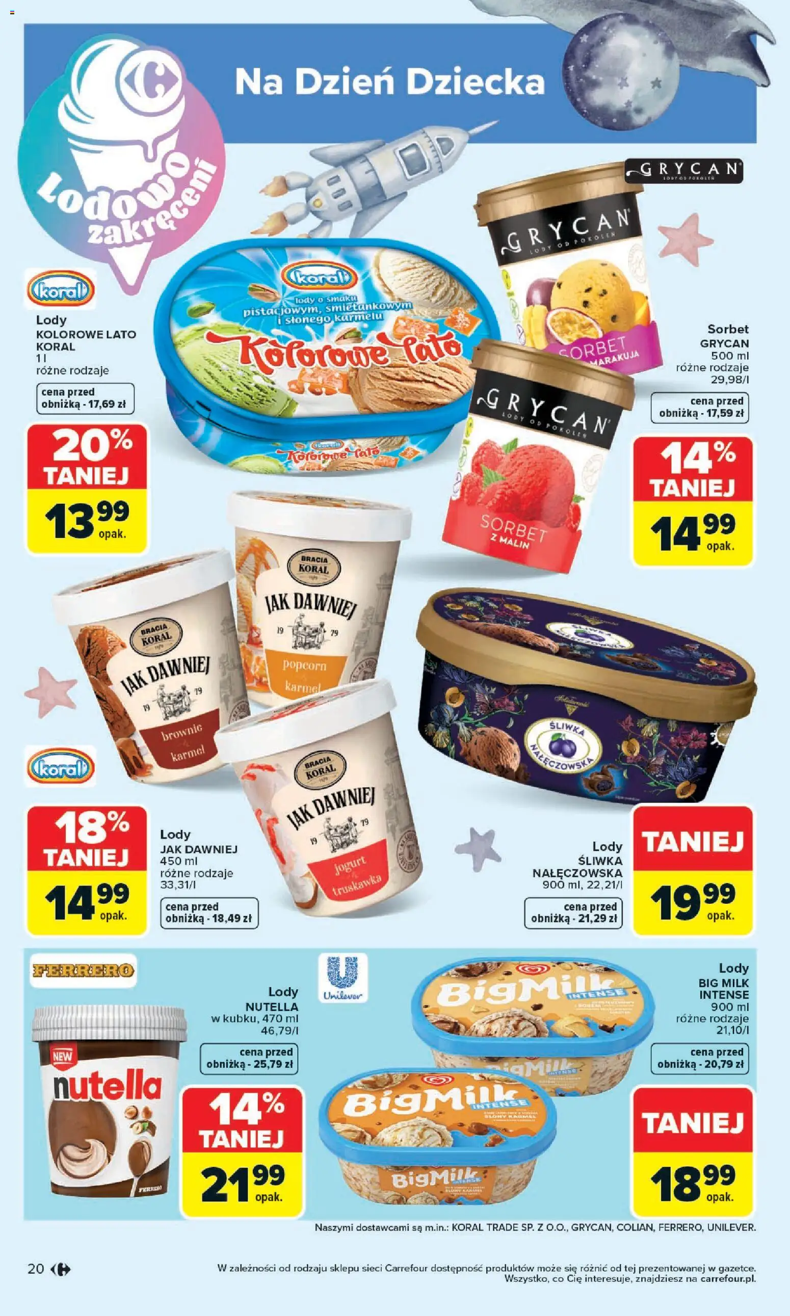 Carrefour gazetka - Zmieniliśmy Się Dla Ciebie od 25.05.2026 | Strona: 20 | Produkty: Nutella, Śliwka nałęczowska, Big Milk, Lody