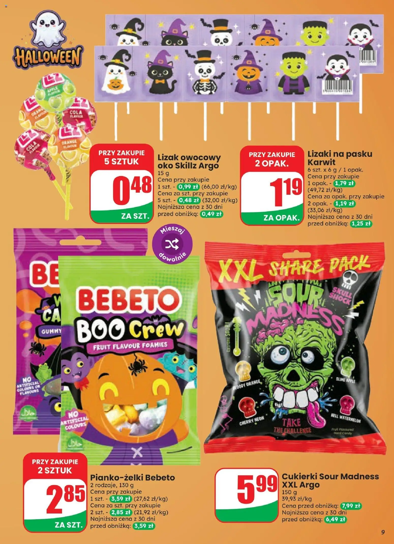 Dino gazetka od 21.10.2026 | Strona: 9 | Produkty: Lizaki, Body, Cukierki
