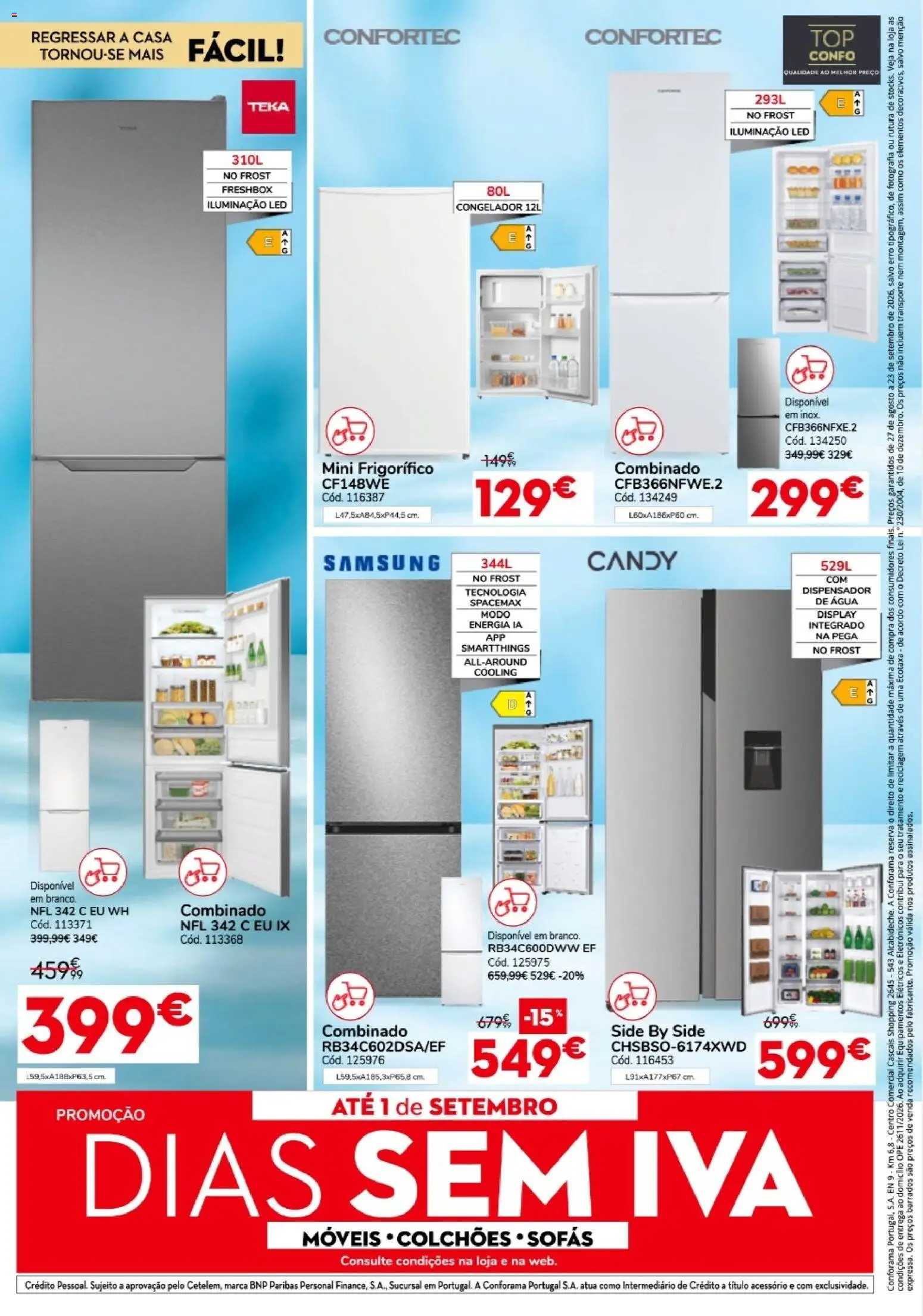 Conforama folheto │ válido de 27/08/2026 | Página: 12 | Produtos: Agua, Frigorífico, Congelador, Iluminação