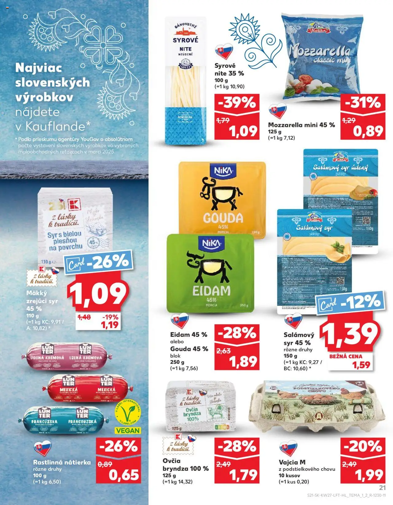 Nové Kaufland akcie – leták je platný od 03.07.2025 | Strana: 21 | Produkty: Vajcia, Eidam, Mozzarella, Nátierka