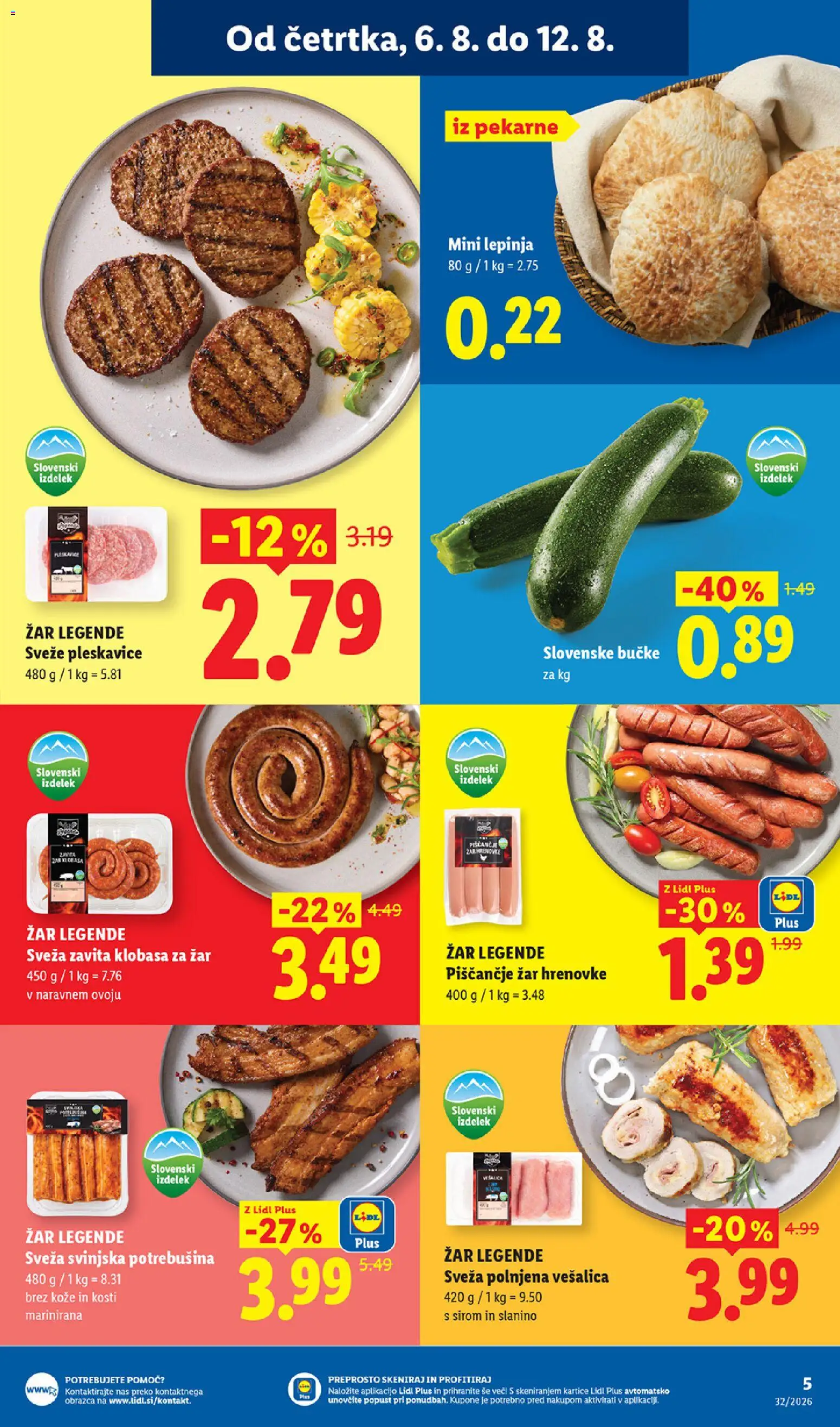 Novi Lidl katalog ponudbe – veljaven od 06.08.2026 | Stran: 5 | Izdelki: Hrenovke, Lepinja, Zar, Pleskavice