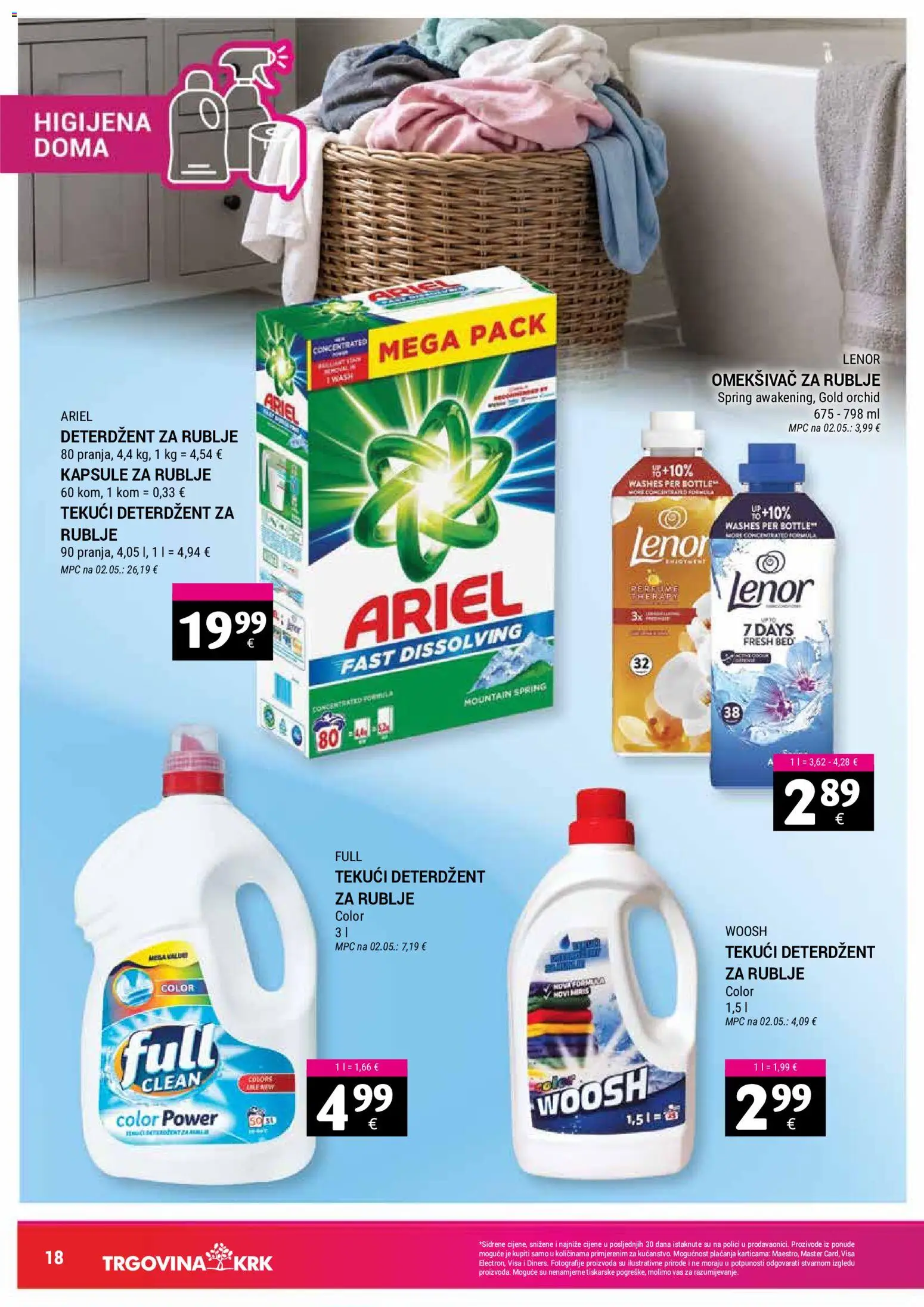 Trgovina Krk katalog | vrijedi od 16.05.2026 | Stranica: 18 | Proizvodi: Deterdžent, Tekući deterdžent, Ariel, Lenor
