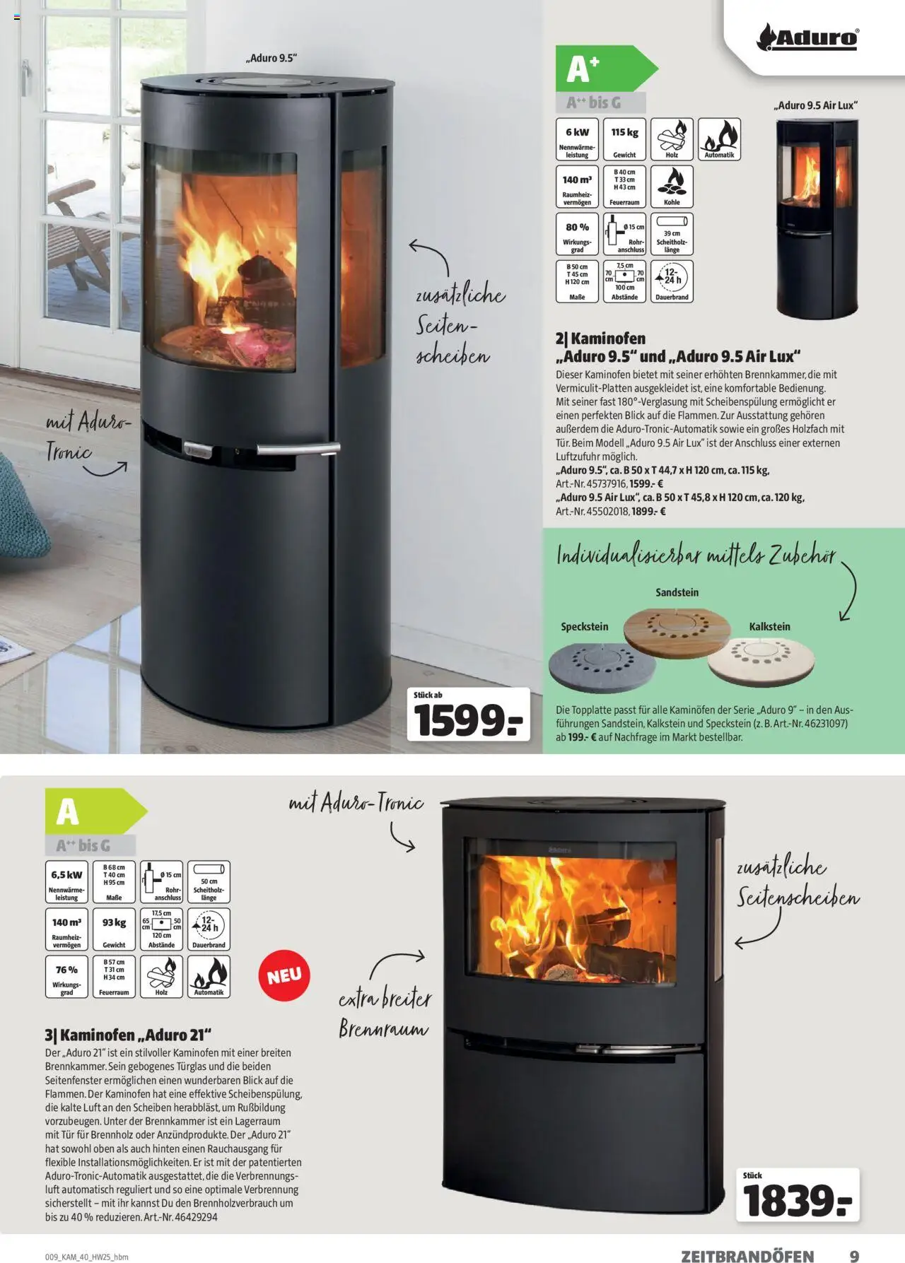 Hagebau Kaminöfen – gültig ab 07.07.2025 | Seite: 9 | Produkte: Gewicht, Tür, Kaminofen