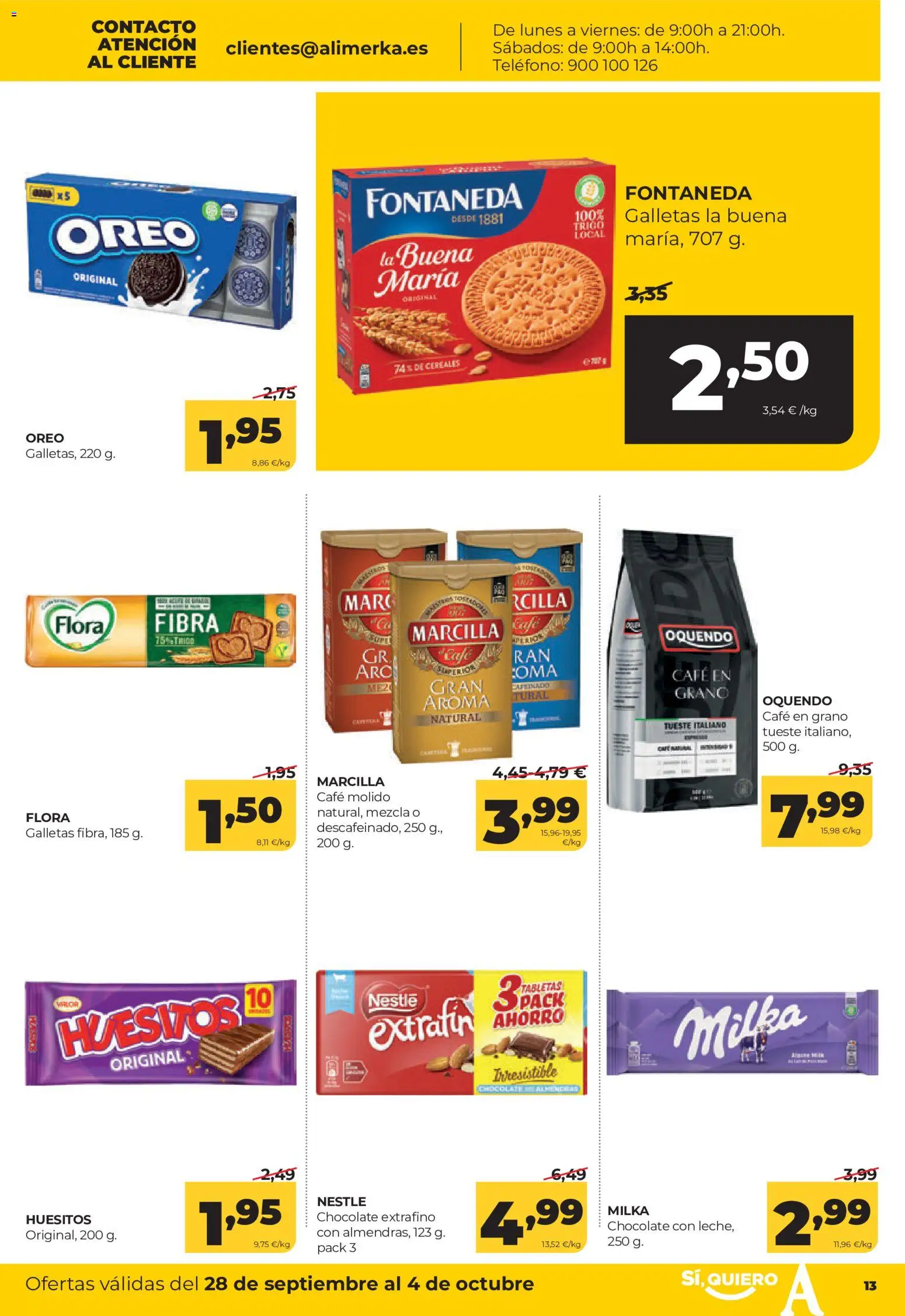 Alimerka folleto Castilla y León │ válido desde el 28/09/2026 | Página: 13 | Productos: Oreo, Cereales, Teléfono, Café en grano