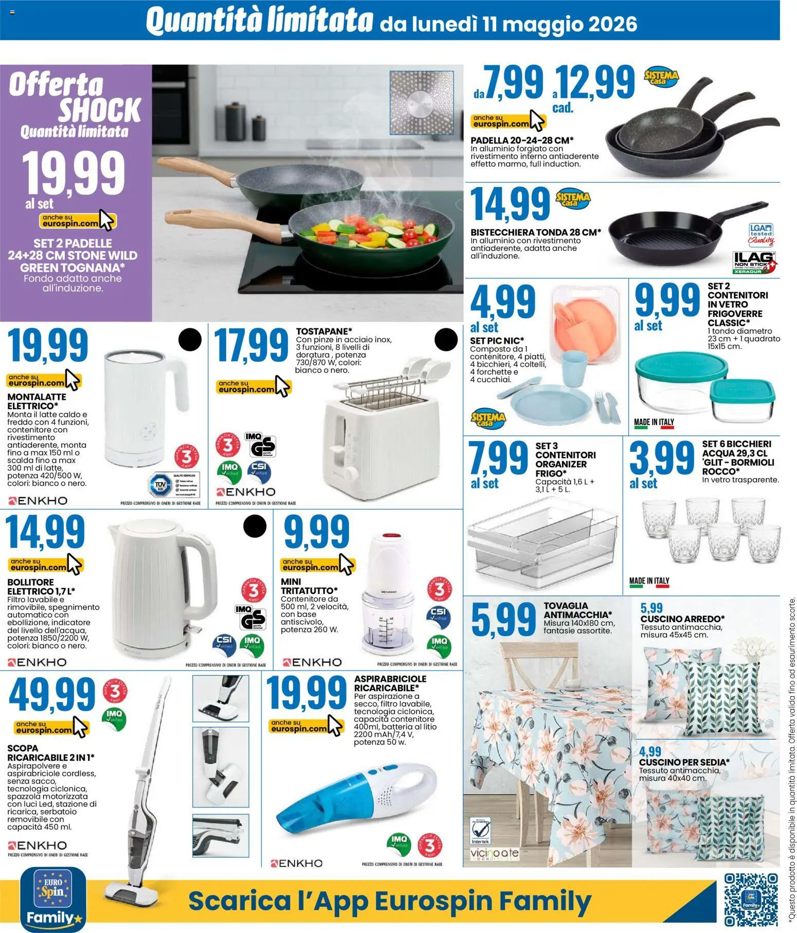 Volantino Eurospin del 11.05.2026 | Pagina: 10 | Prodotti: Acqua, Padella, Aspirapolvere, Tovaglia