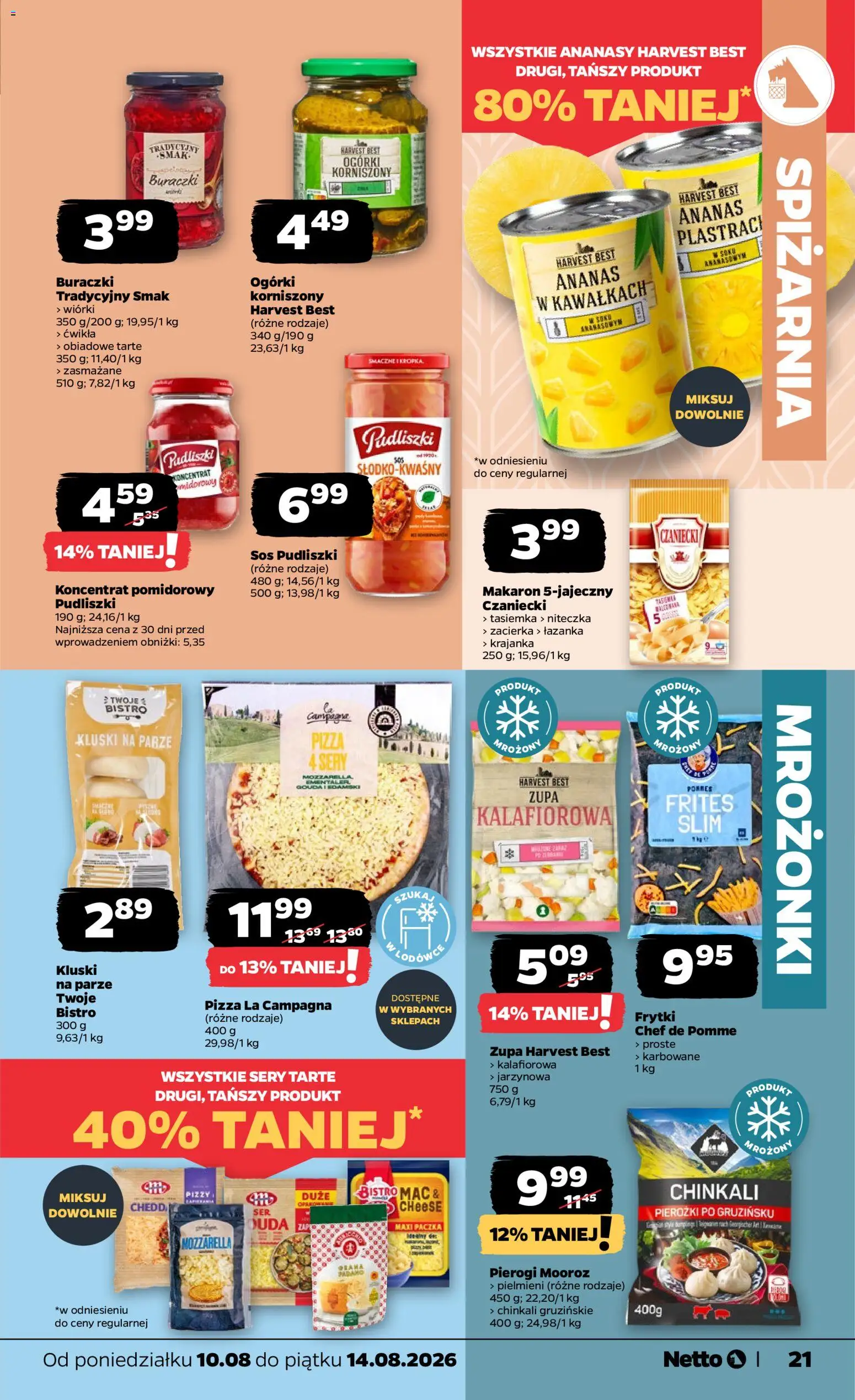 Netto gazetka od poniedziałku od 10.08.2026 | Strona: 21 | Produkty: Pierogi, Makaron, Ogórki, Sos