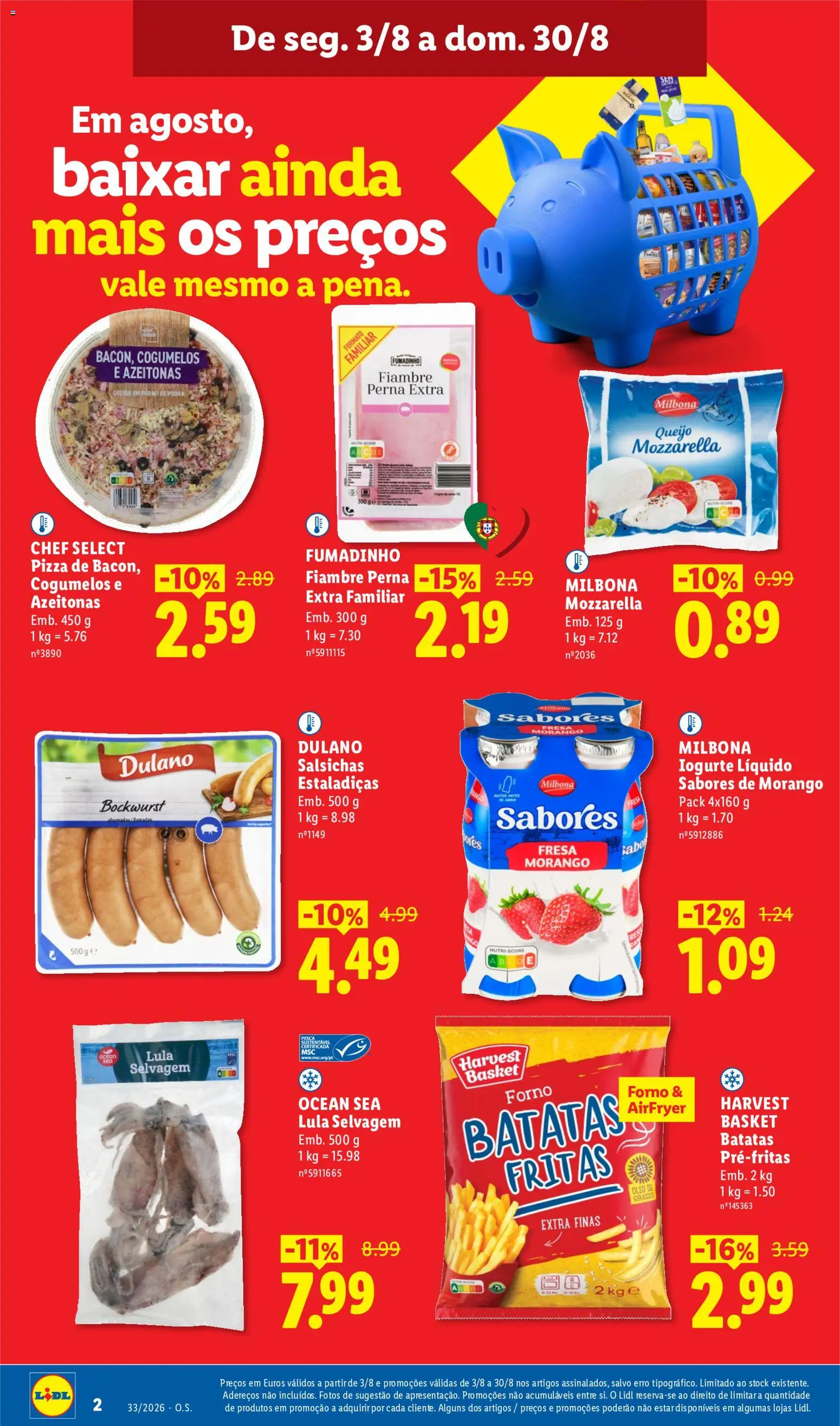 Lidl folheto │ válido de 10/08/2026 | Página: 2 | Produtos: Queijo, Óleo, Salsichas, Iogurte liquido