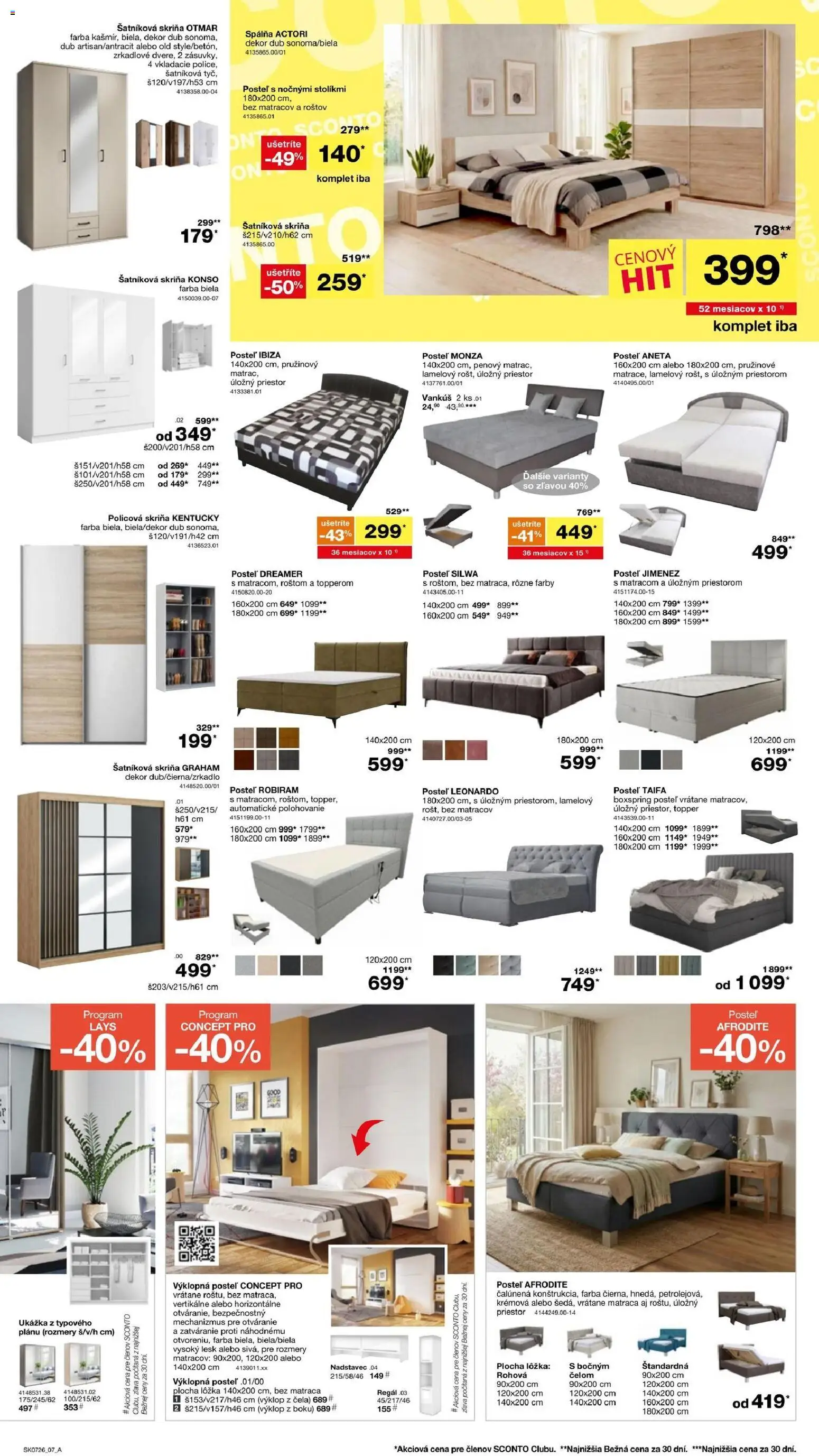 Nové Sconto nábytok akcie – leták je platný od 20.05.2026 | Strana: 7 | Produkty: Posteľ, Šatníková skriňa, Regál, Skriňa