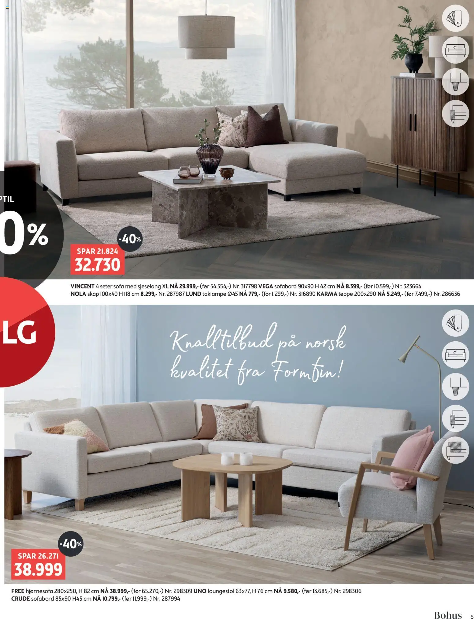 {H1} | Side: 5 | Produkter: Taklampe, Sofa, Teppe, Sjeselong
