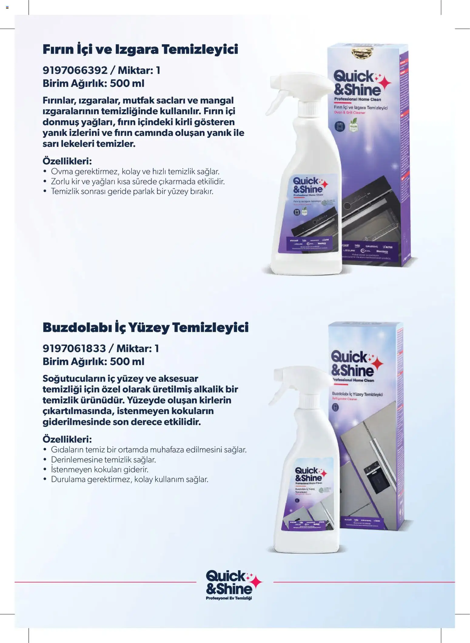 Arçelik - Quick and Shine Temizlik ve Bakım Ürünleri - 30 Eylül 2026 tarihinden itibaren geçerlidir | Sayfa: 5 | Ürünler: Yüzey temizleyici, Buzdolabı, Ağırlık, Izgara