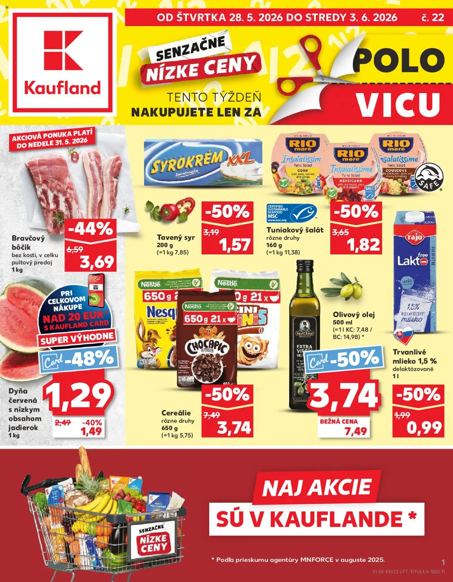 Nové Kaufland akcie – leták je platný od 28.05.2026 | Strana: 1 | Produkty: Mlieko, Rio Mare, Cereálie, Trvanlivé mlieko