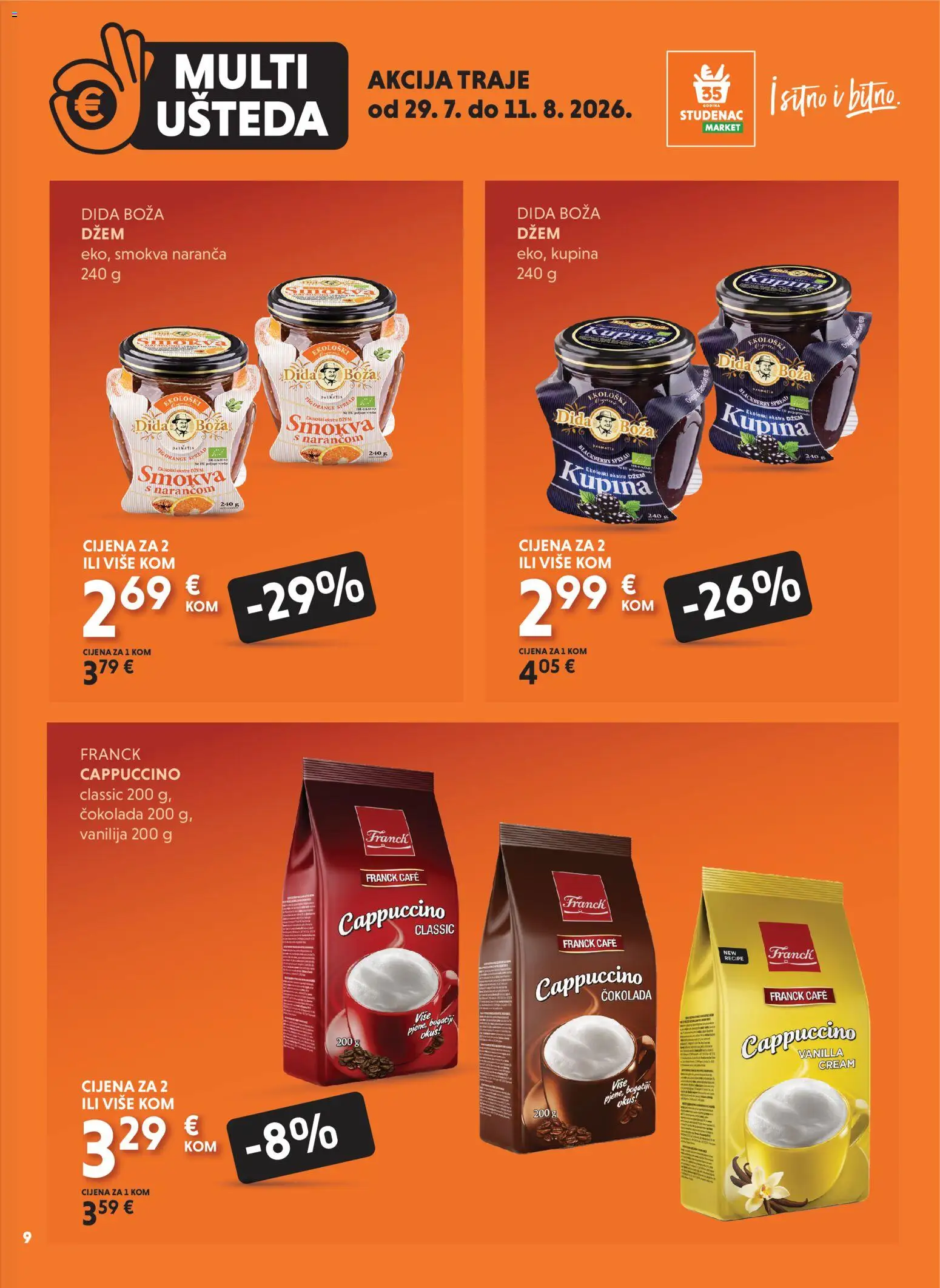 Studenac katalog | vrijedi od 29.07.2026 | Stranica: 9 | Proizvodi: Čokolada, Džem, Cappuccino