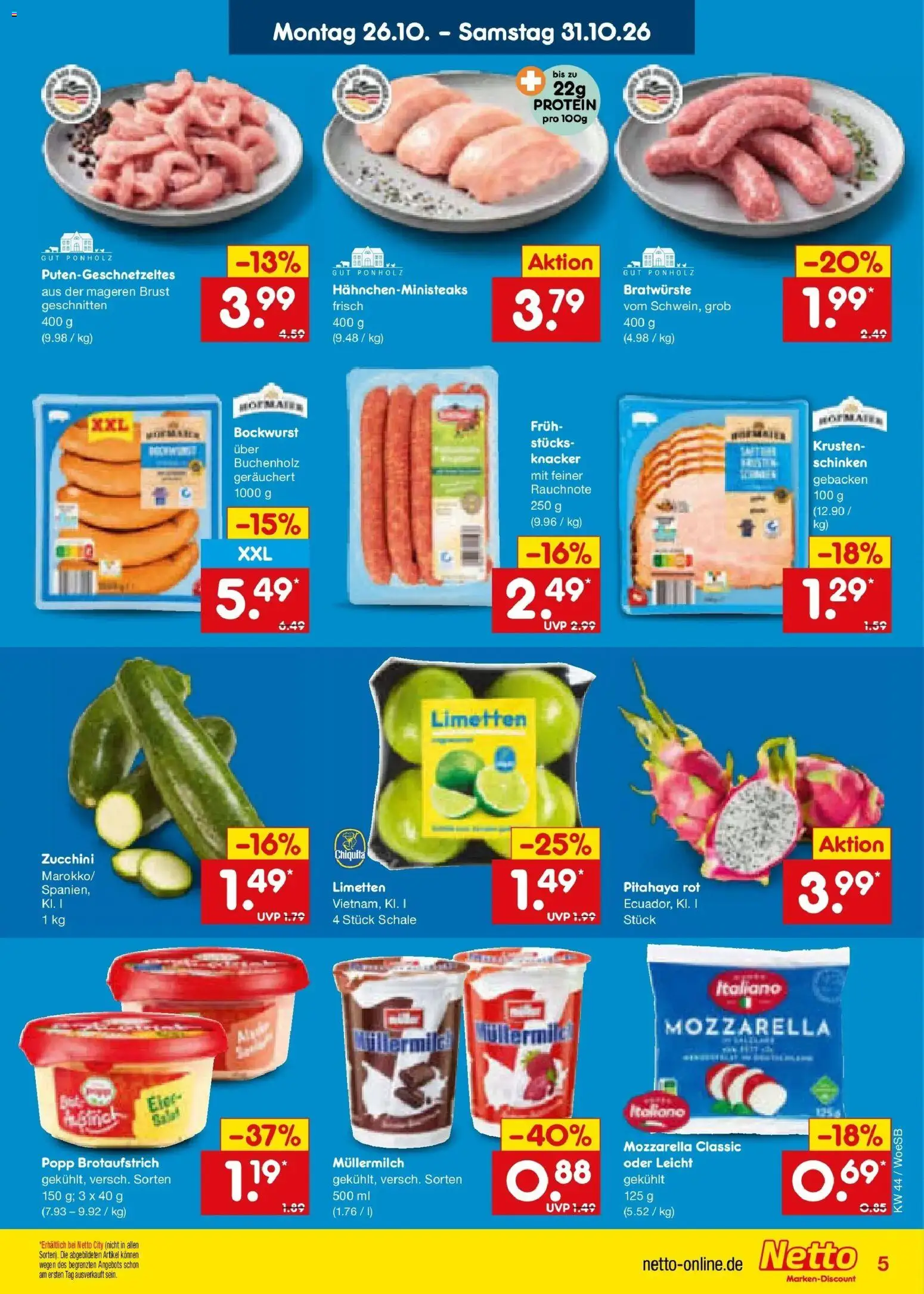 Netto Marken-Discount Prospekt Gemmingen – gültig ab 26.10.2026 | Seite: 11 | Produkte: Limetten, Mozzarella, Müllermilch, Zucchini