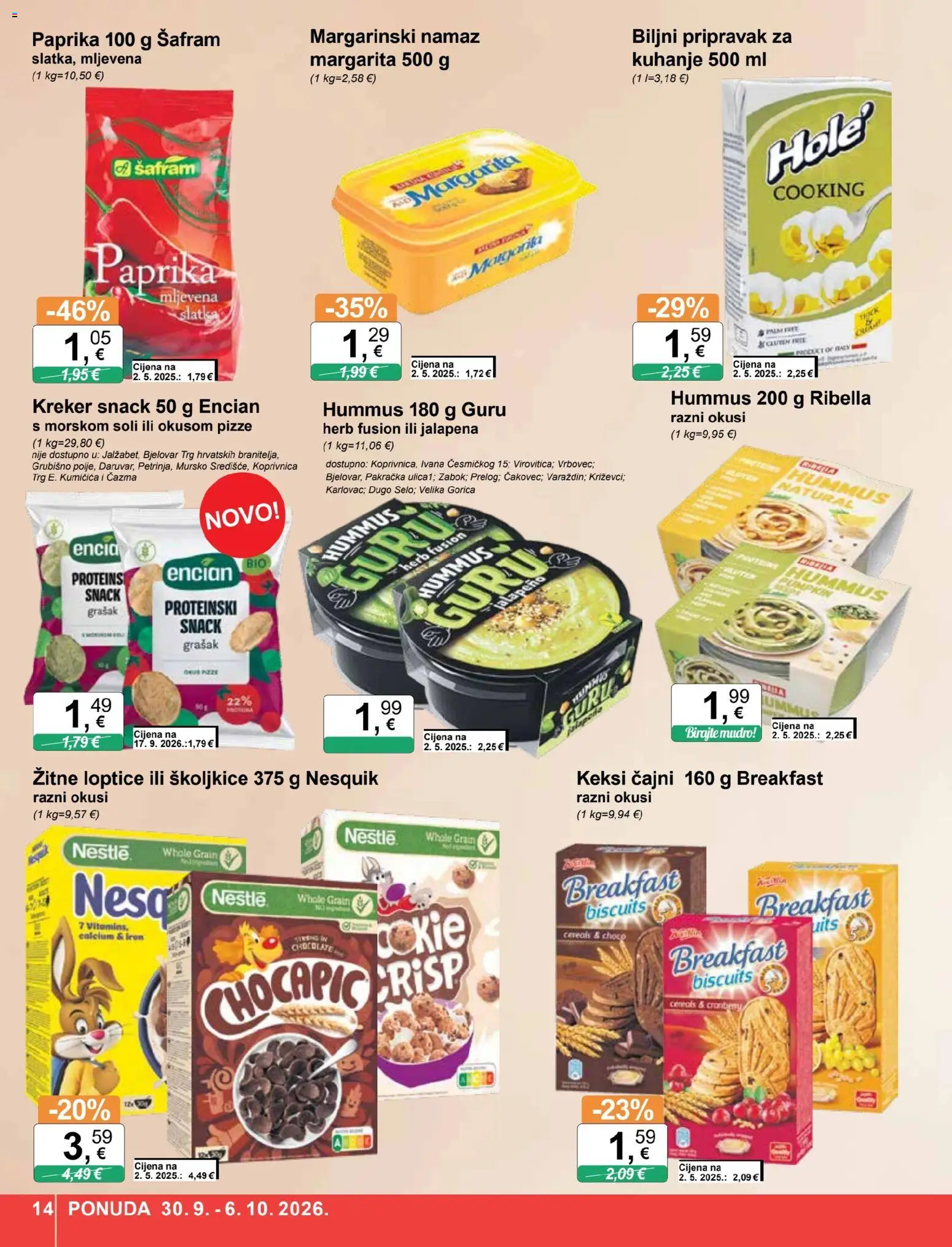 KTC katalog | vrijedi od 30.09.2026 | Stranica: 14 | Proizvodi: Keksi, Nesquik, Grašak, Namaz