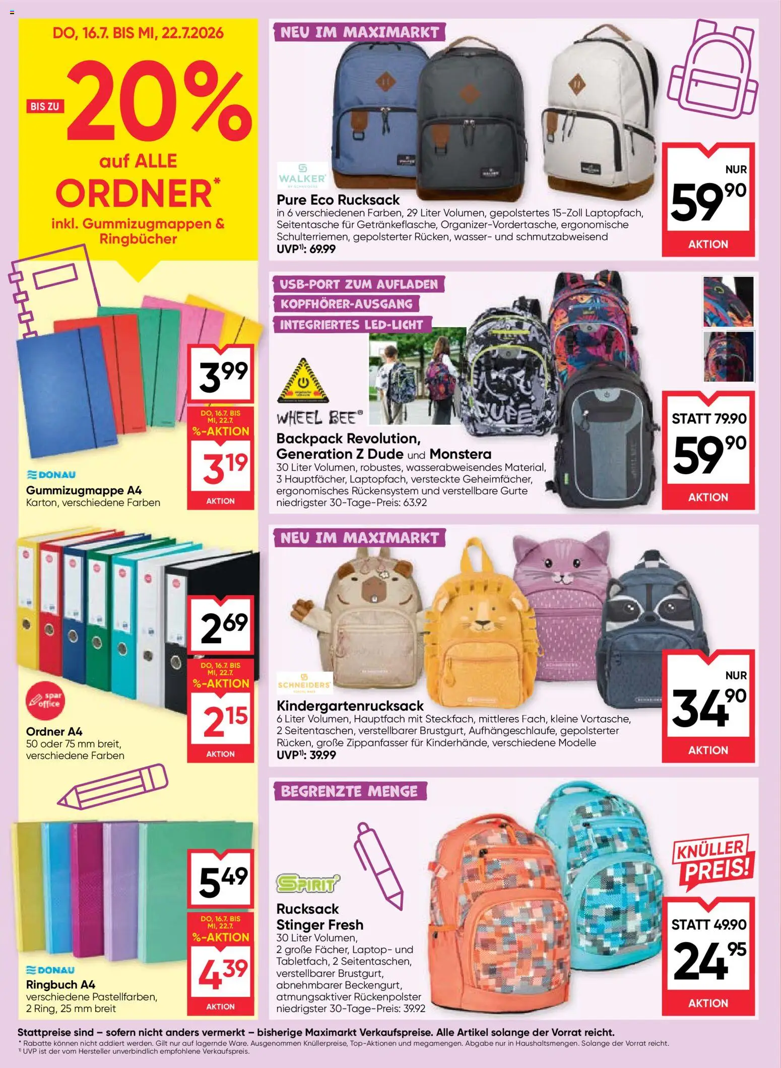 Maximarkt Flugblatt gültig ab 16.07.2026 | Seite: 18 | Produkte: Wasser, Rucksack