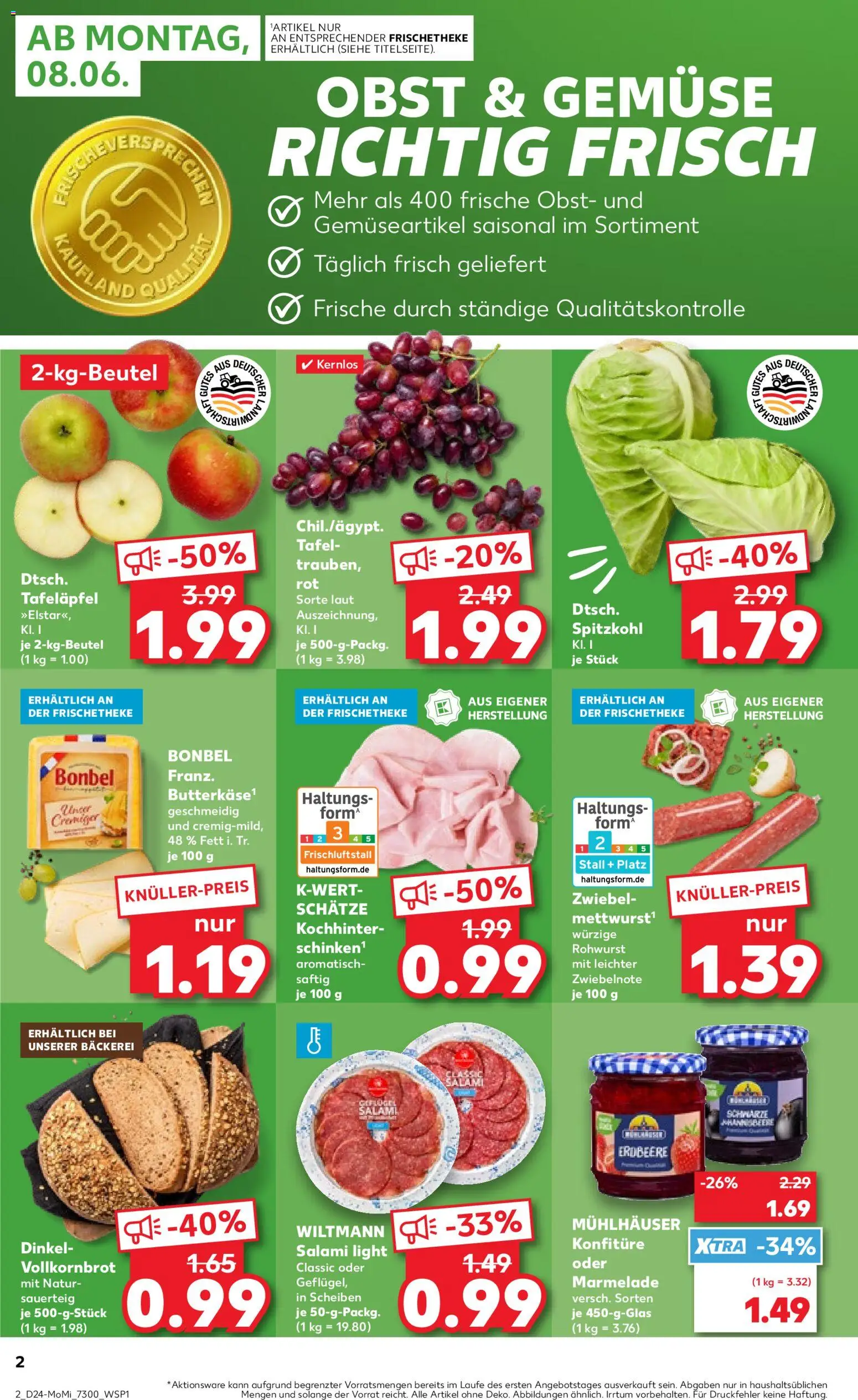 Kaufland Prospekt – gültig ab 08.06.2026 | Seite: 2 | Produkte: Bäckerei, Butter, Gemüse, Obst