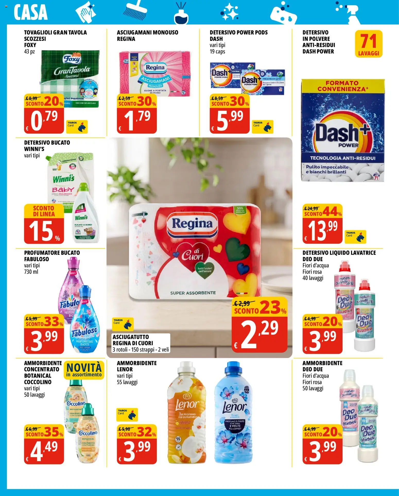 Volantino Tigros del 19/08/2026 | Pagina: 4 | Prodotti: Ammorbidente, Lavatrice, Fiori, Asciugatutto