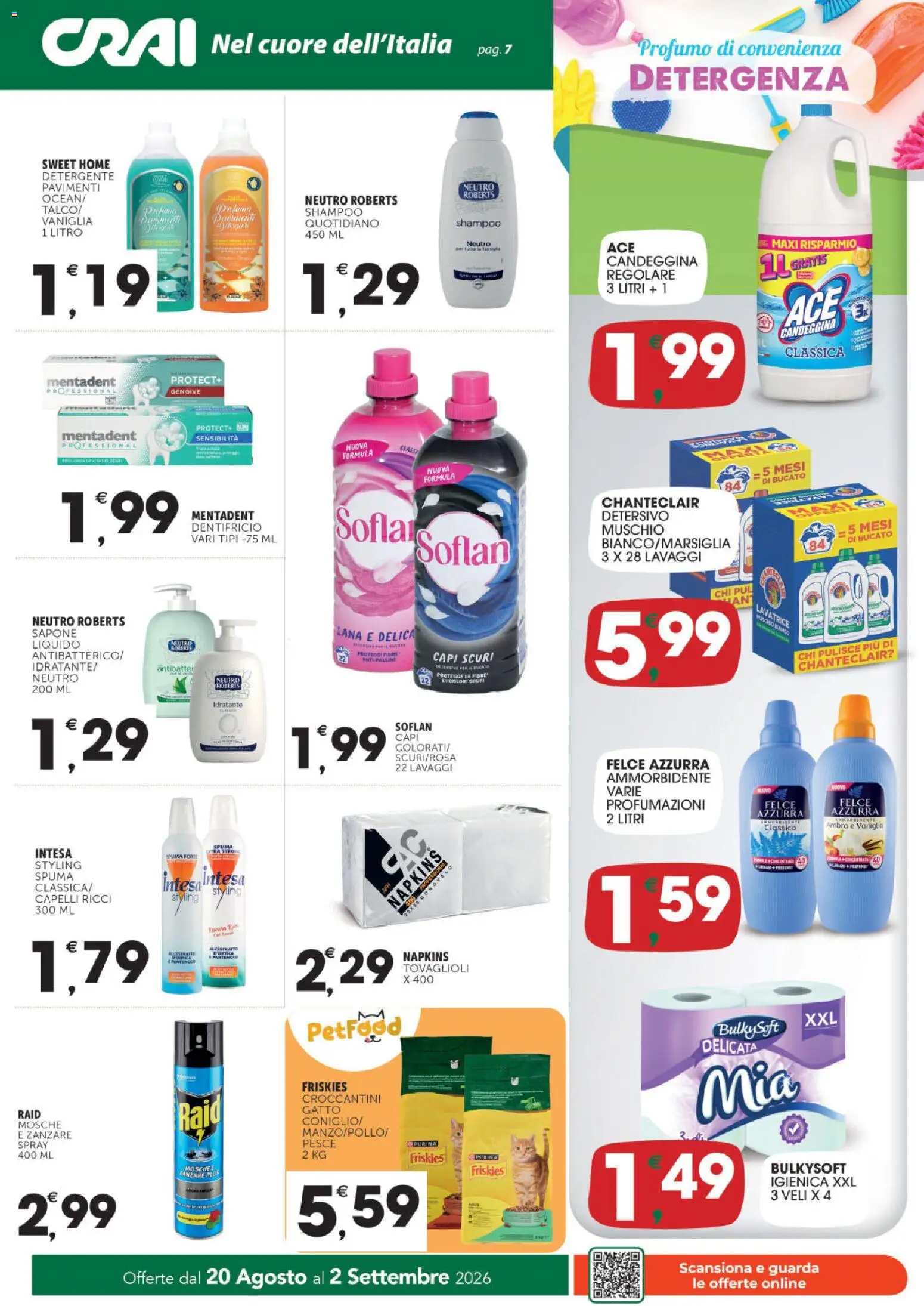 Volantino CRAI del 20/08/2026 | Pagina: 7 | Prodotti: Shampoo, Ammorbidente, Pesce, Candeggina