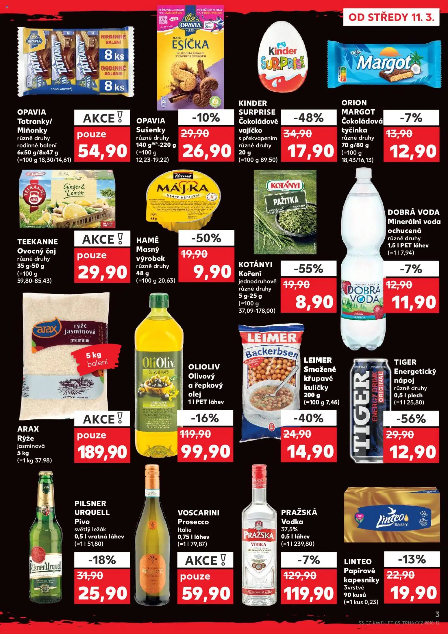Kaufland leták od 11.03.2026 | Strana: 3 | Produkty: Teekanne, Pilsner, Energetický nápoj, Kinder