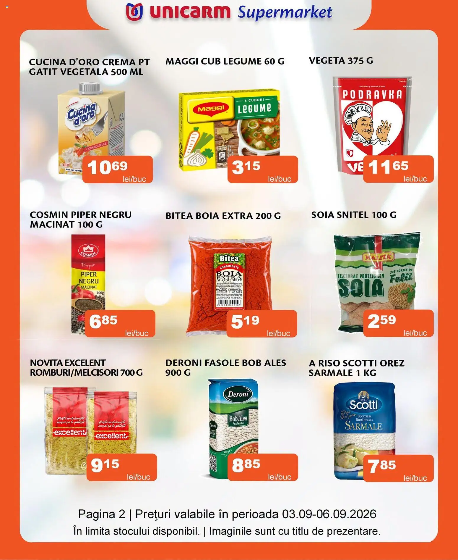 Noul catalog Unicarm – valabil de la 03.09.2026 | Pagină: 2 | Produse: Cremă, Fasole albă, Condimente, Piper
