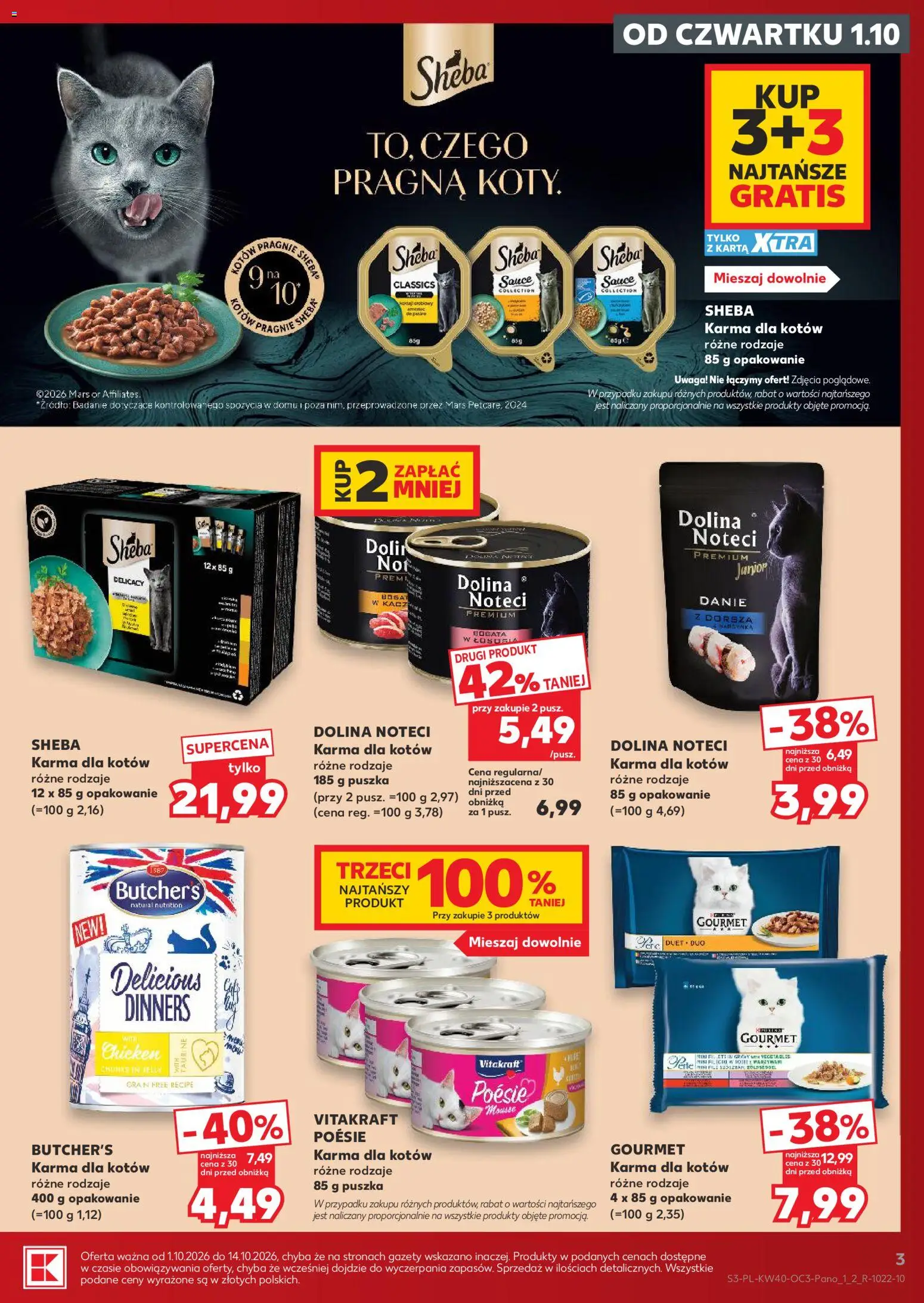 Kaufland Polsko leták - Katalog z karmami i akcesoriami dla zwierzaków od 01.10.2026 | Strana: 3 | Produkty: Gourmet, Sheba