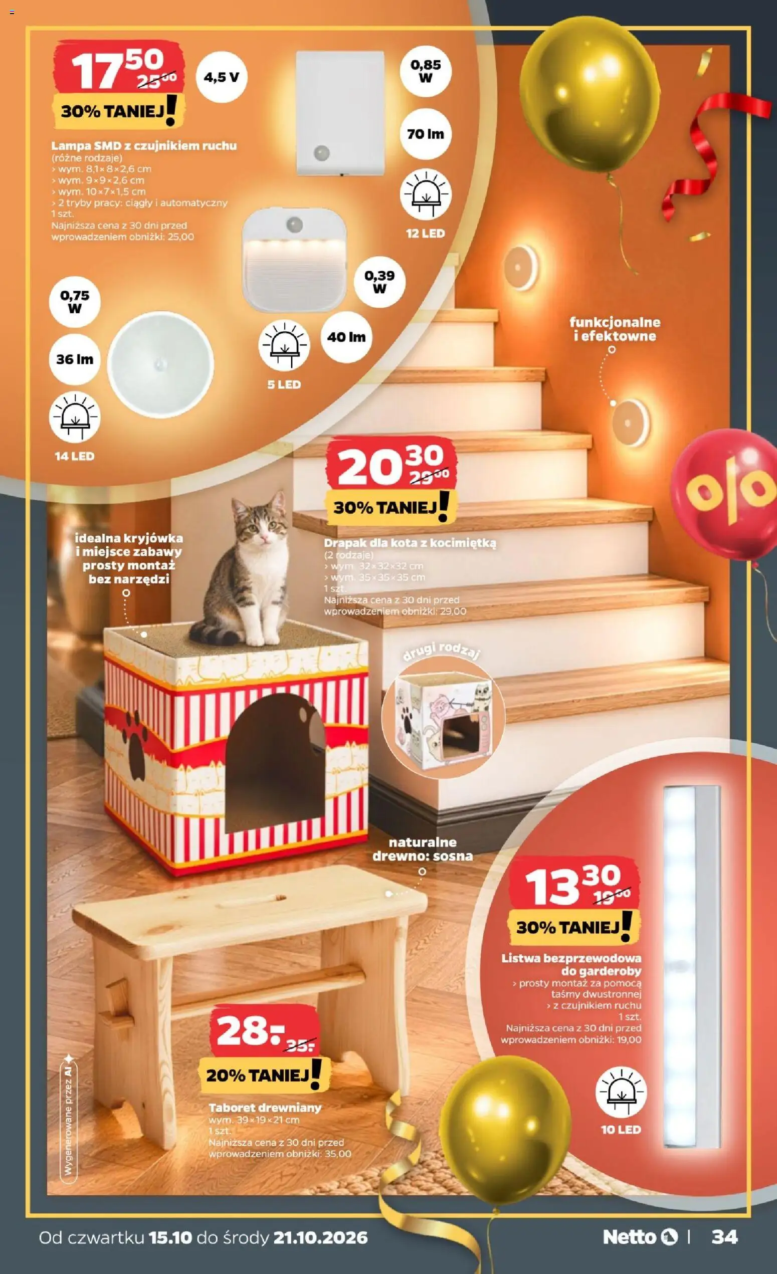 Netto gazetka od czwartku NonFood od 15.10.2026 | Strona: 4 | Produkty: Lampa, Drapak, Drapak dla kota