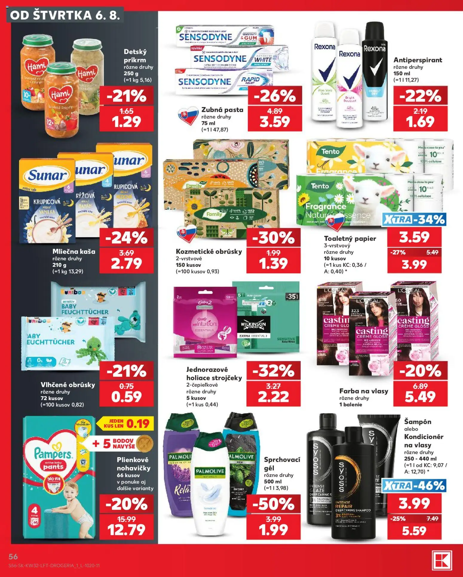 Nové Kaufland akcie – leták je platný od 06.08.2026 | Strana: 56 | Produkty: Pás, Toaletný papier, Nohavičky