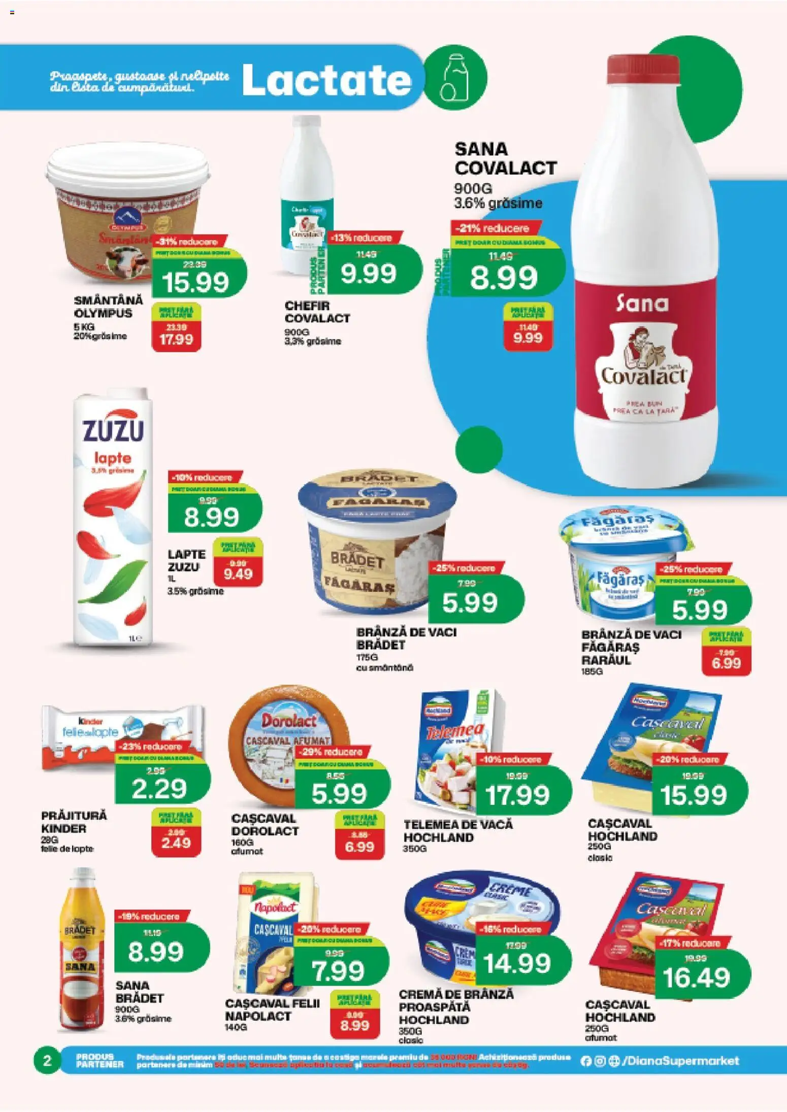 Noul catalog Diana – valabil de la 16.05.2026 | Pagină: 2 | Produse: Cașcaval, Prăjitură, Lapte, Cremă