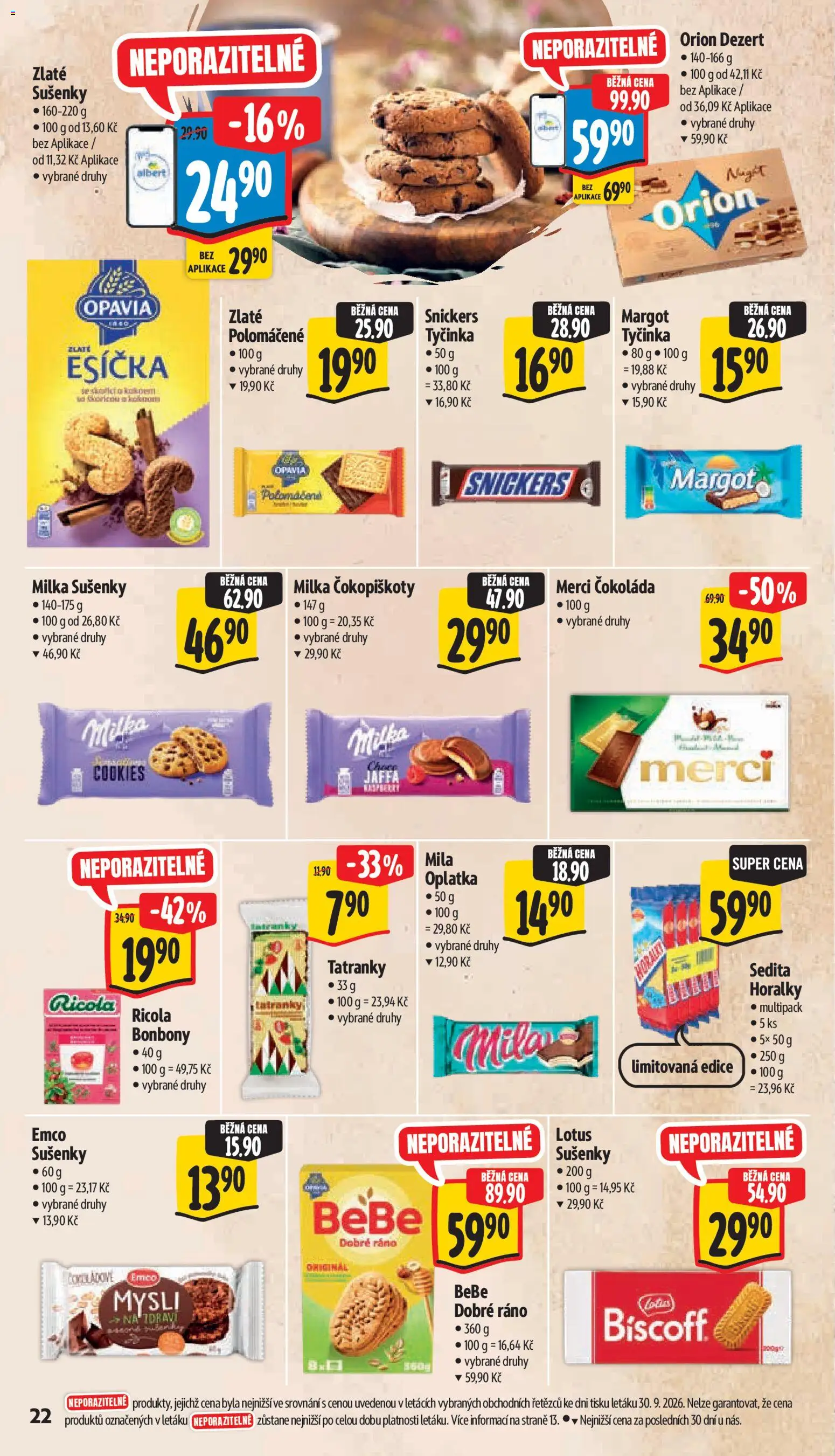 Albert leták - Hypermarket - Znojmo od 07.10.2026 | Strana: 40 | Produkty: Tatranky, Milka, Cookies, Bebe