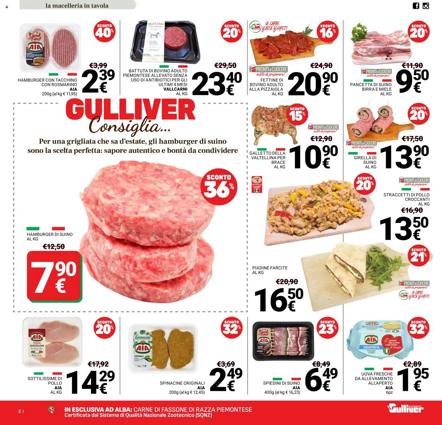 Volantino Gulliver del 07/08/2026 | Pagina: 2 | Prodotti: Bovino, Uova, Miele, Spiedini