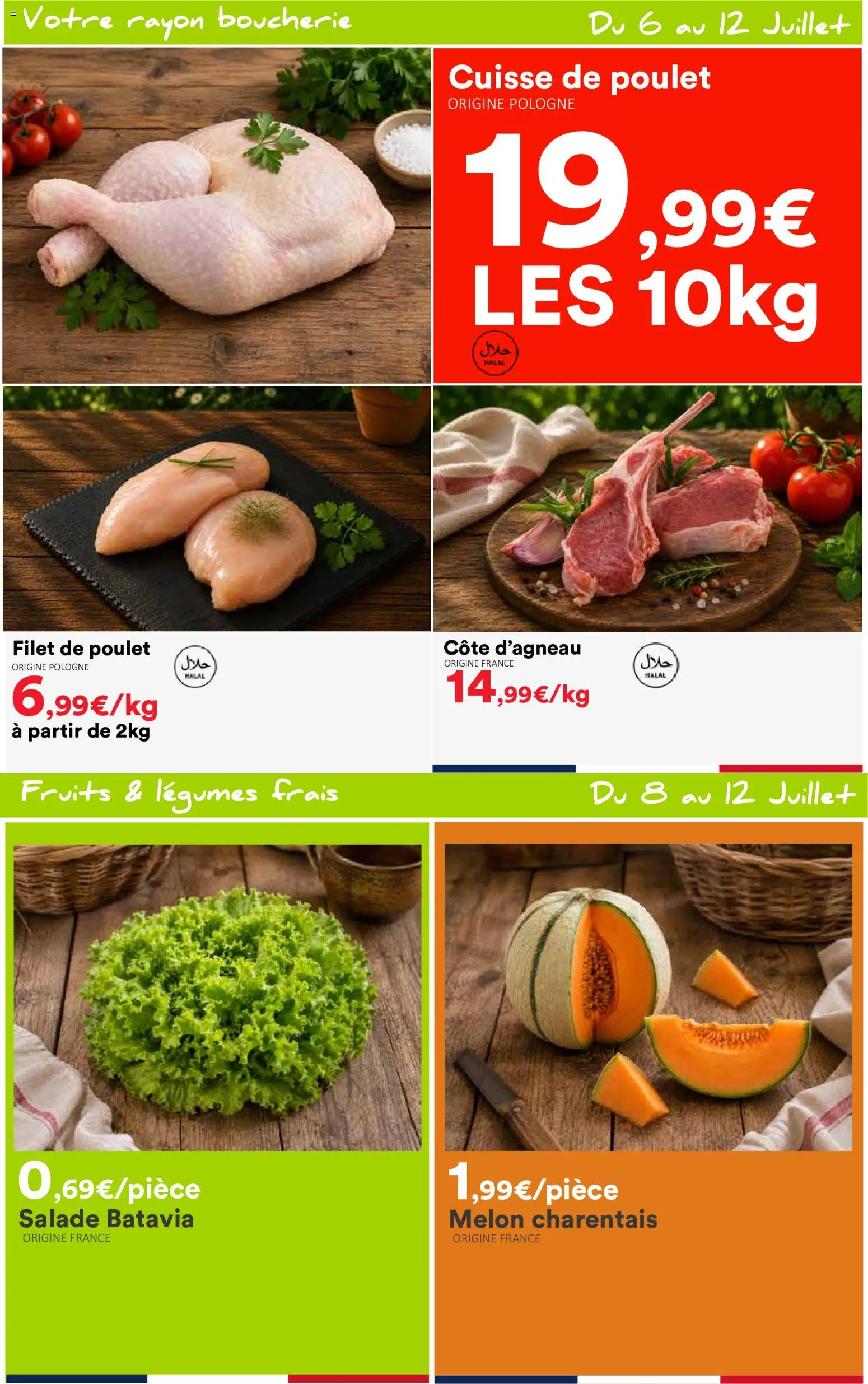 {H1} | Page: 2 | Produits: Salade, Melon, Cuisse de poulet