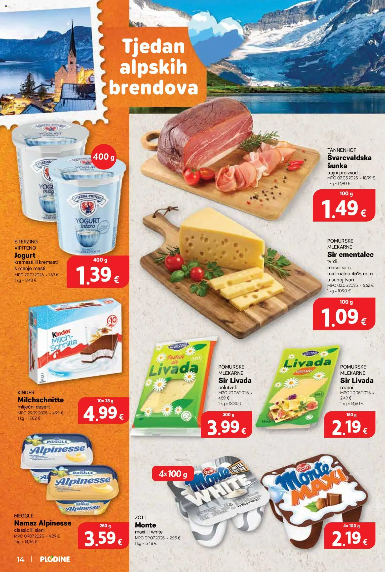Plodine katalog | vrijedi od 13.05.2026 | Stranica: 14 | Proizvodi: Sir, Jogurt, Šunka, Namaz