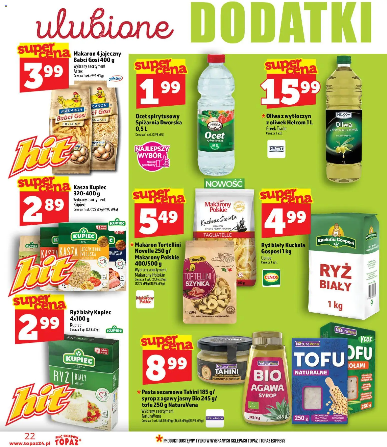 Topaz gazetka od 16.07.2026 | Strona: 22 | Produkty: Ocet spirytusowy, Syrop, Makarony, Makaron