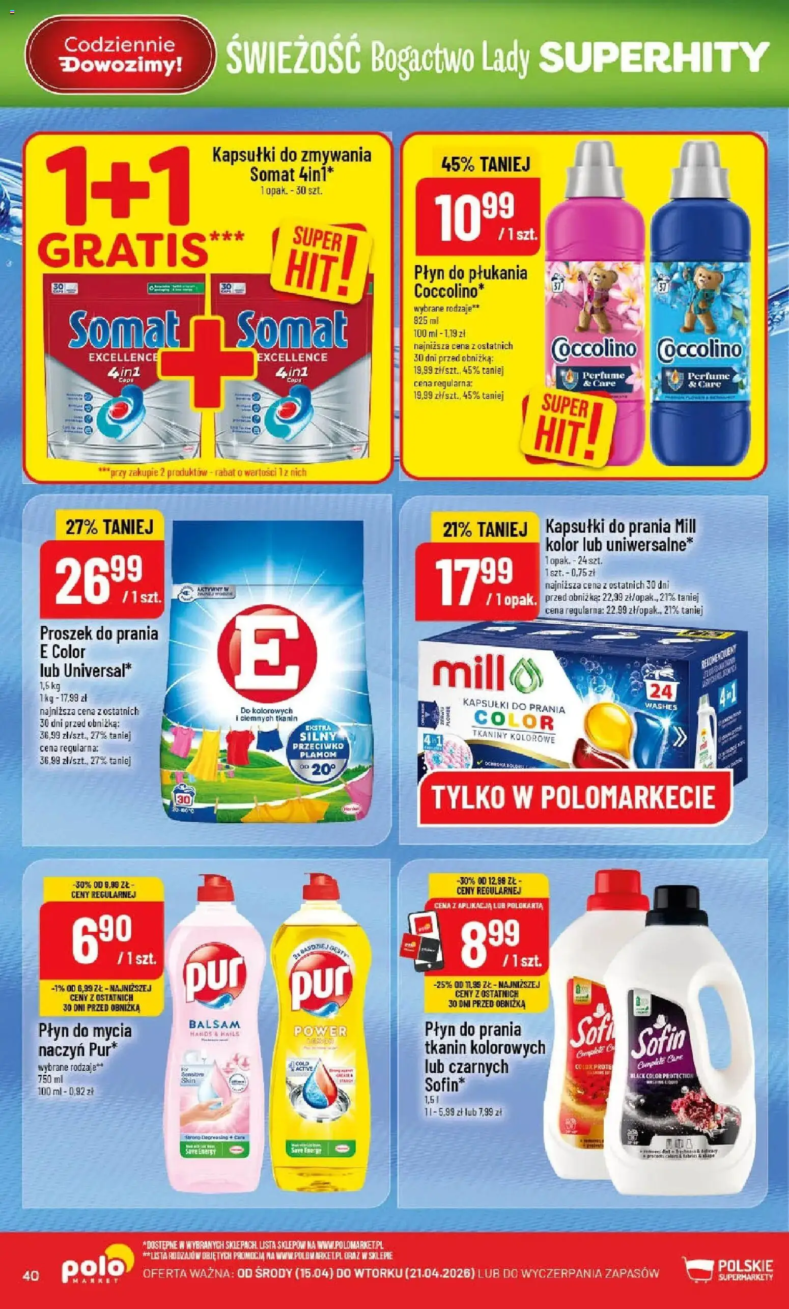 POLOmarket gazetka od 15.04.2026 | Strona: 40 | Produkty: Kapsułki do prania mill, Coccolino, Kapsułki do prania, Proszek do prania