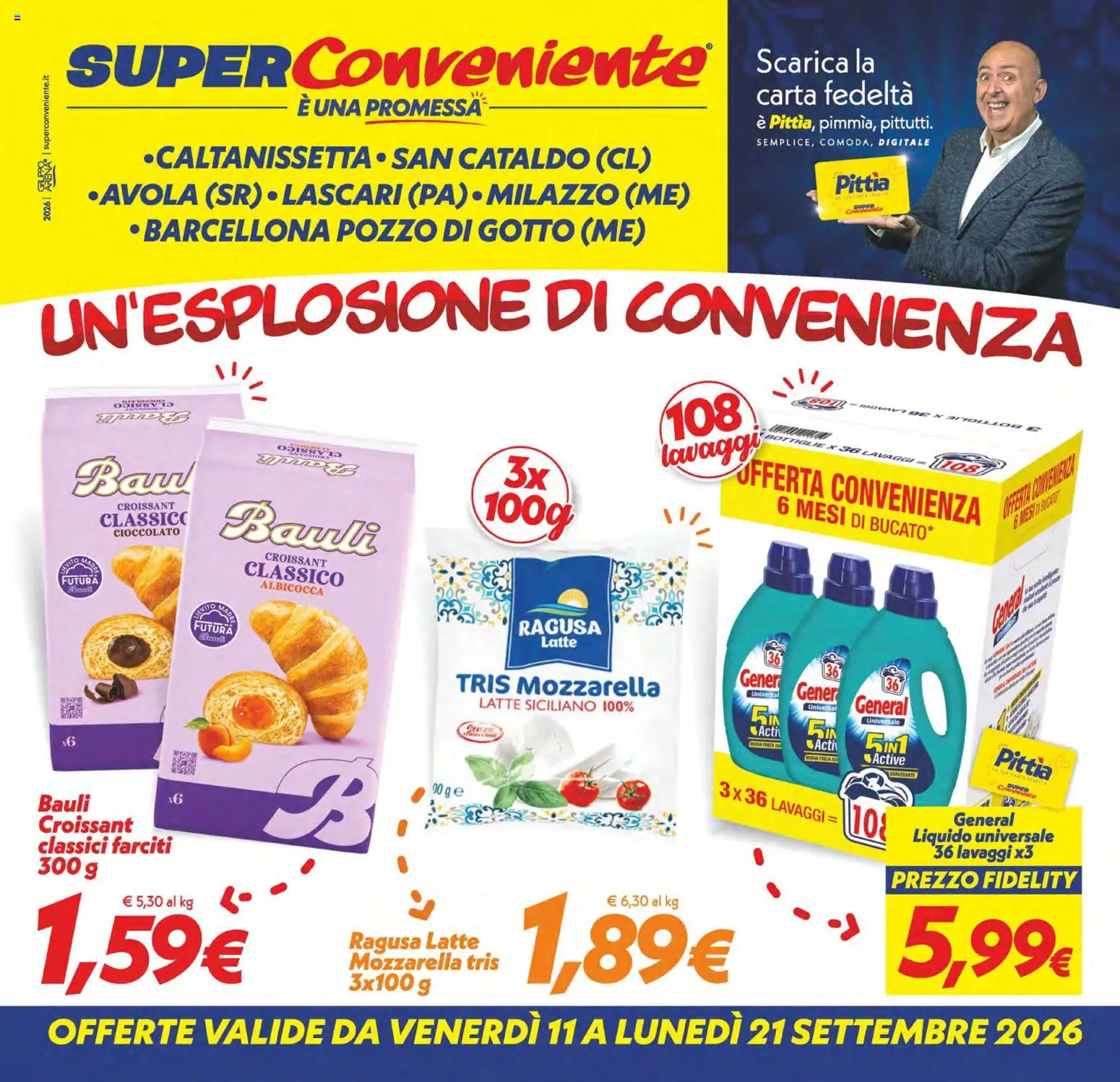 Volantino SuperConveniente del 11/09/2026 | Pagina: 1 | Prodotti: Cioccolato, Mozzarella, Latte, Croissant