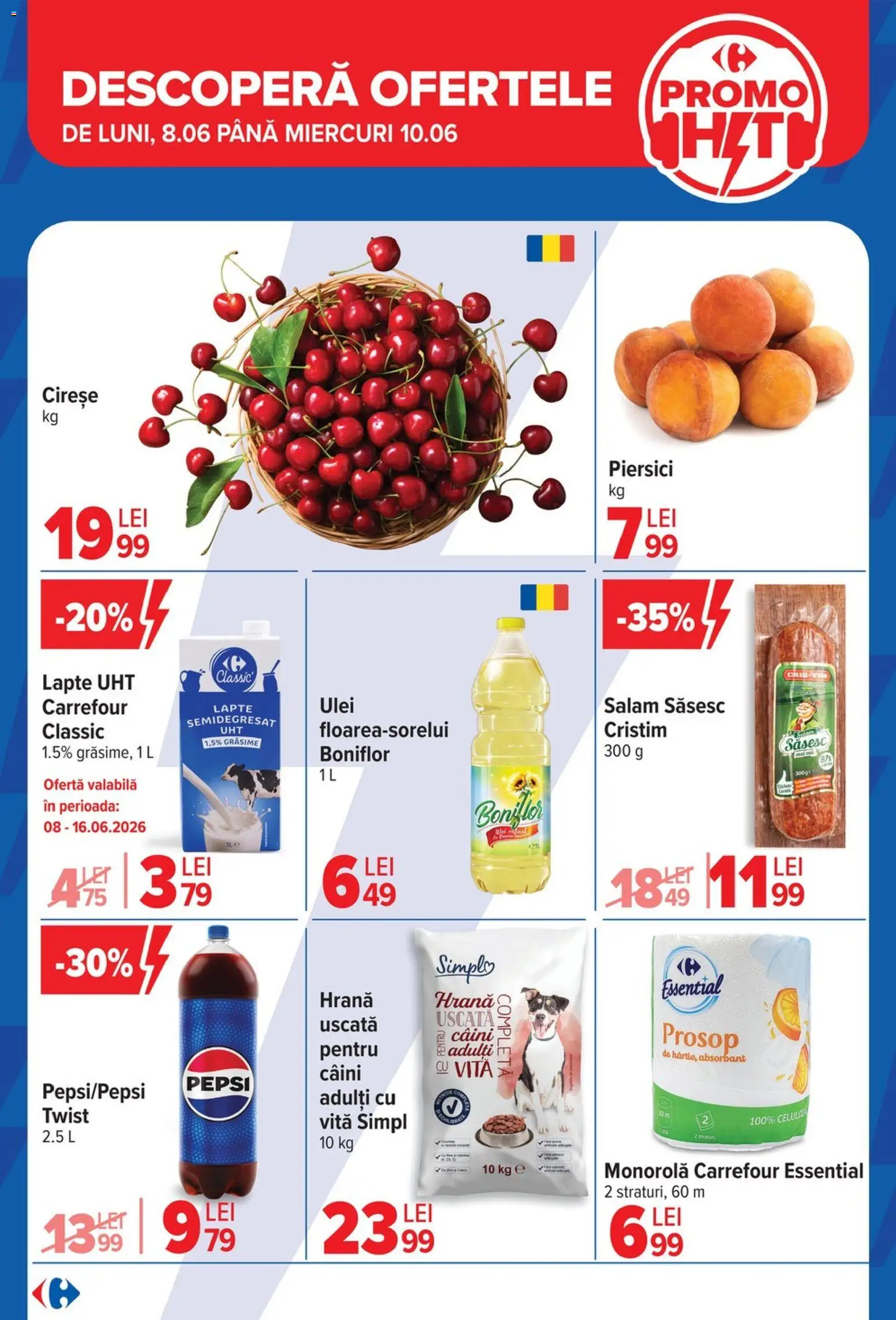 Noul catalog Carrefour – valabil de la 10.06.2026 | Pagină: 4 | Produse: Lapte, Ulei, Salam, Cireșe