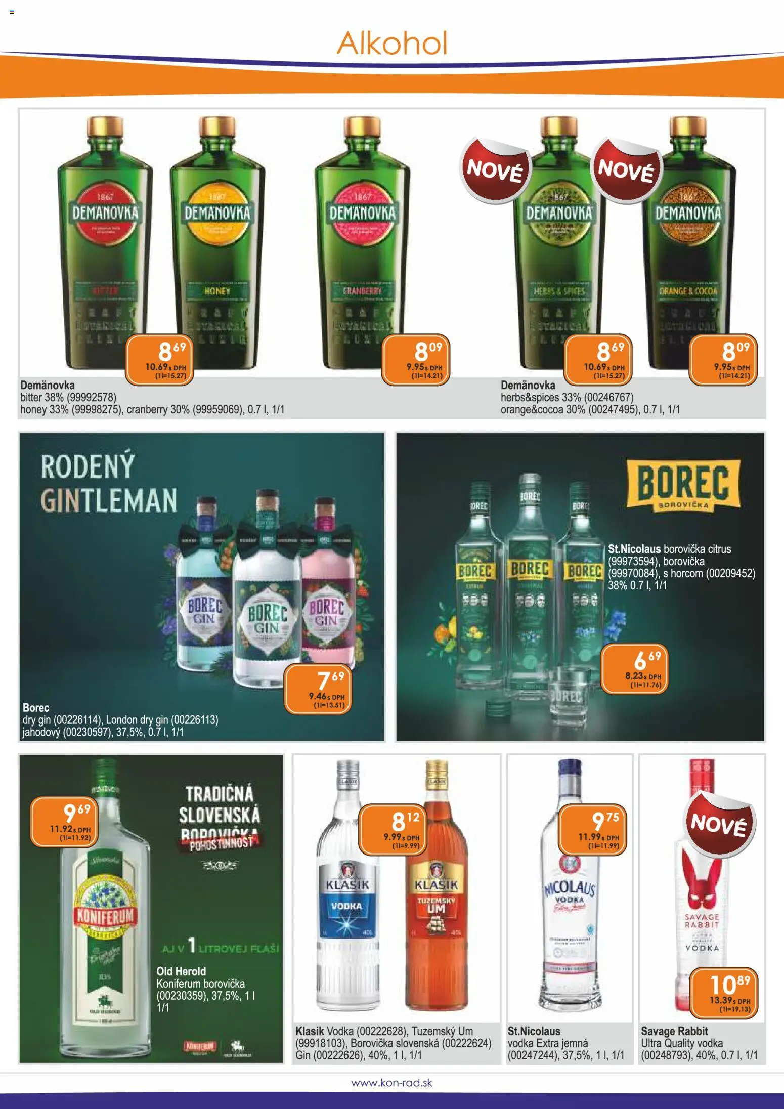 Nové KON - RAD akcie – leták je platný od 01.06.2026 | Strana: 16 | Produkty: Borovička, Koniferum, Gin, Vodka