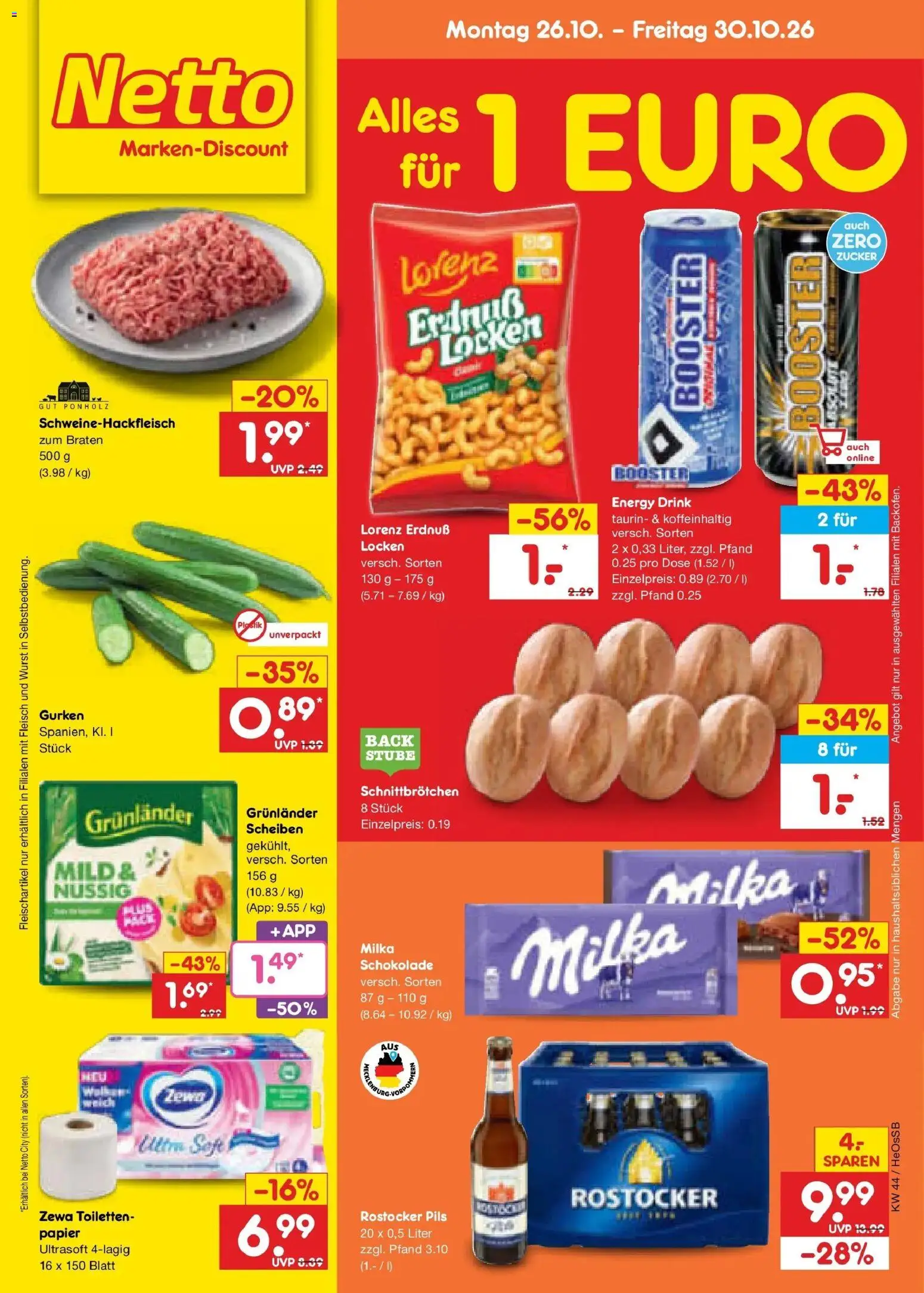 Netto Marken-Discount Prospekt Rostock – gültig ab 26.10.2026 | Seite: 7 | Produkte: Energy, Schokolade, Wurst, Gurken