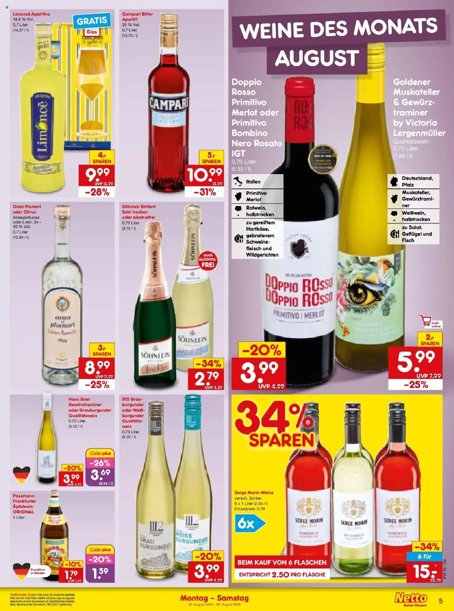 Netto Marken-Discount Prospekt Buttenwiesen – gültig ab 03.08.2026 | Seite: 9 | Produkte: Sekt, Merlot, Wein, Ouzo plomari