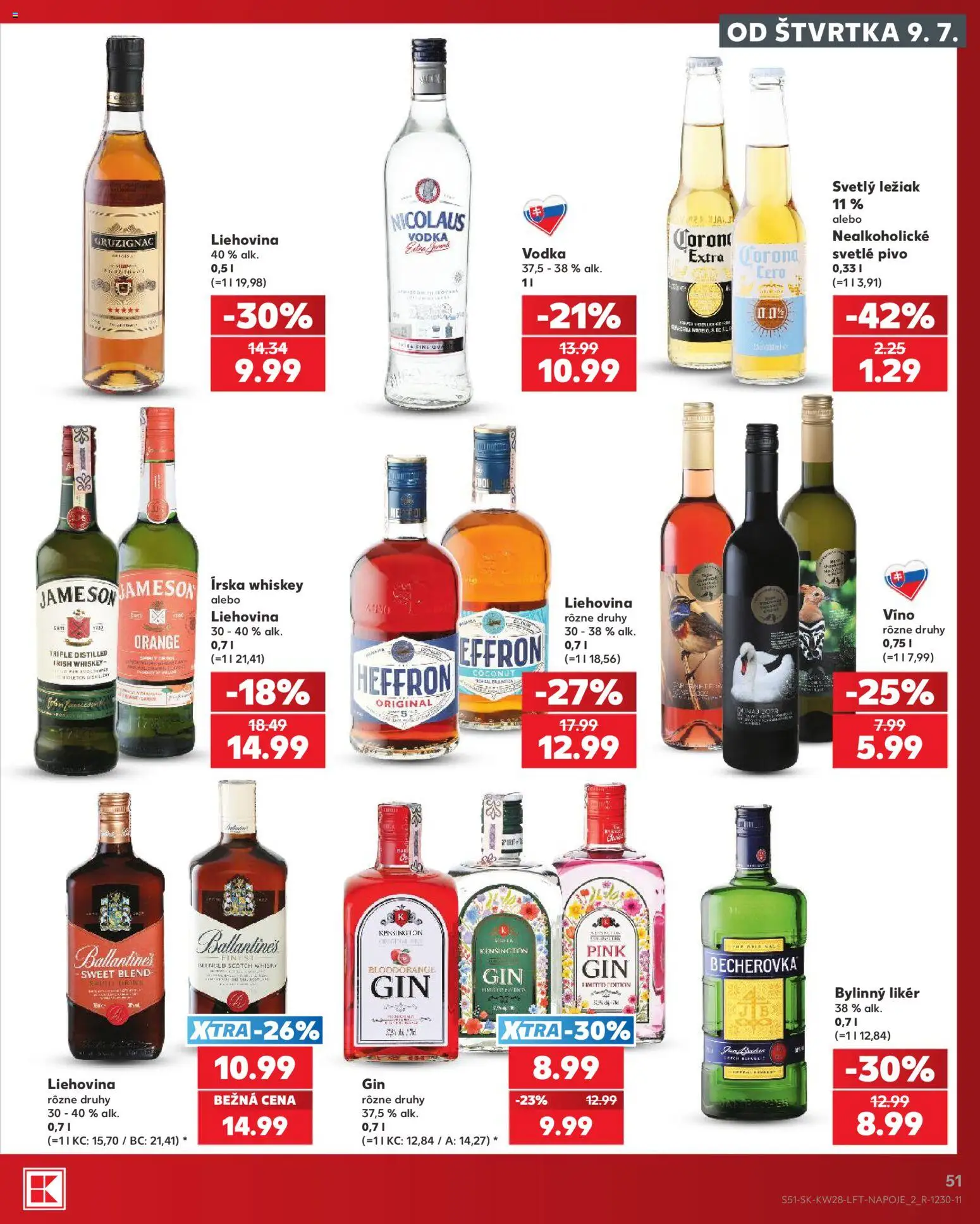 Kaufland SK akciós ujság - amely érvényes a következő dátumtól: 2026.07.09. | Oldal: 51 | Termékek: Whiskey, Irish whiskey, Vodka, Whisky