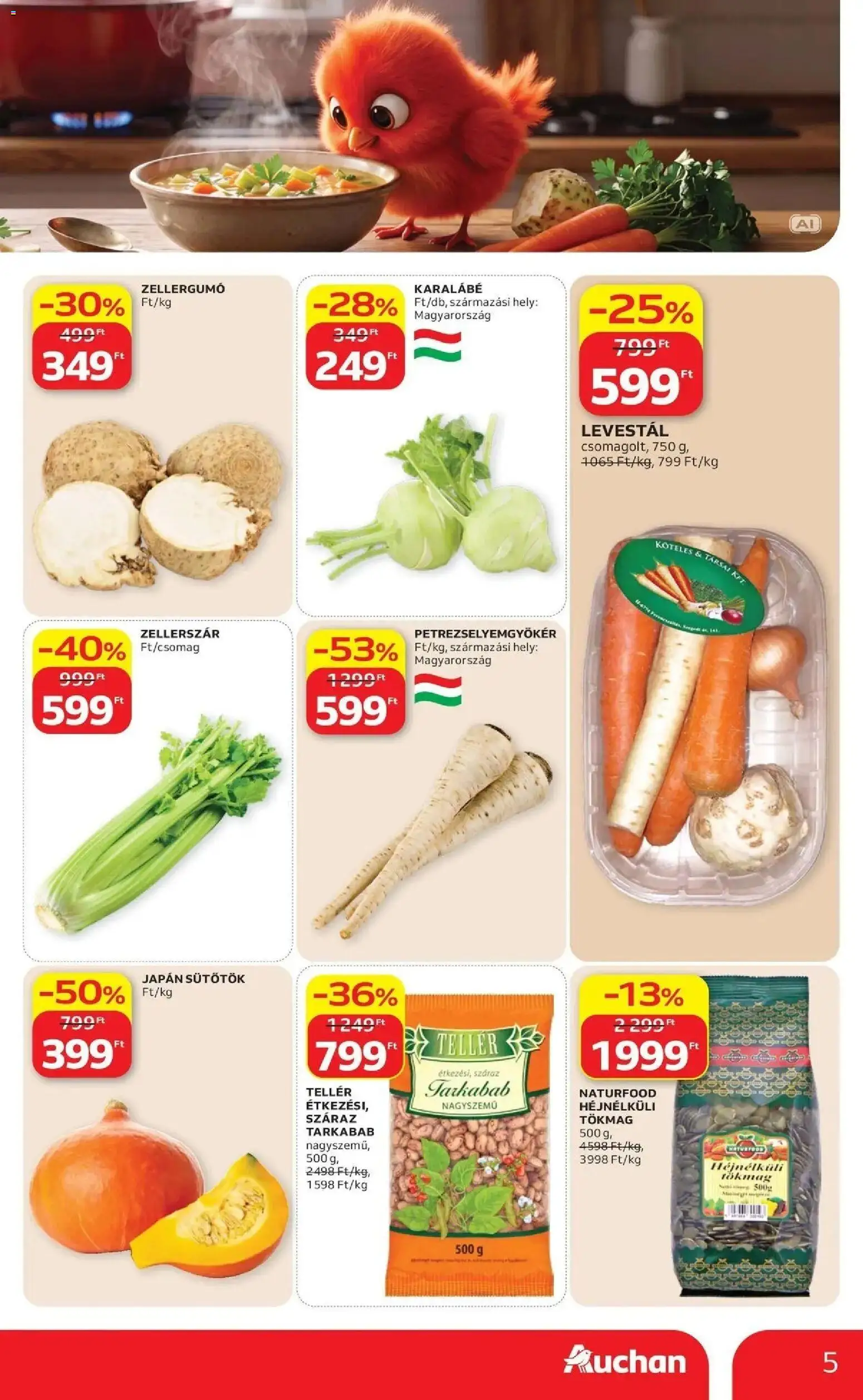 Auchan akciós ujság - amely érvényes a következő dátumtól: 2026.09.24. | Oldal: 5 | Termékek: Tökmag, Sütőtök, Karalábé, Zellerszár