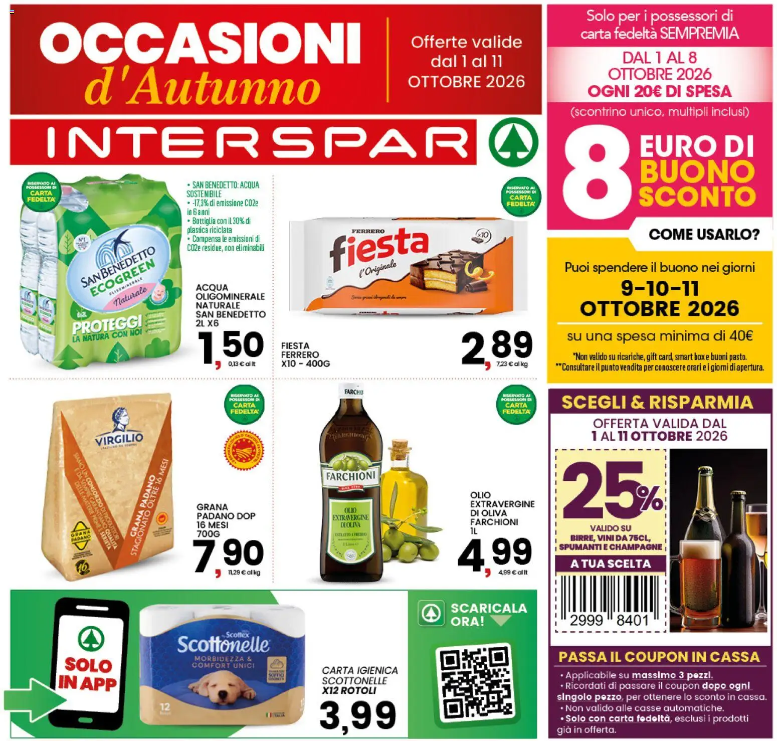 Volantino Interspar del 01/10/2026 | Pagina: 1 | Prodotti: Acqua, Olio, Champagne, Grana Padano