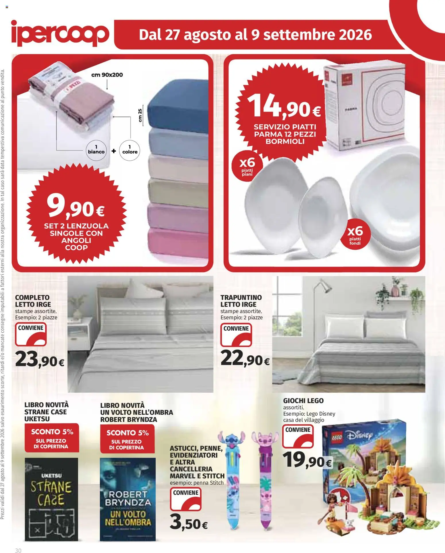Volantino Ipercoop del 27/08/2026 | Pagina: 30 | Prodotti: Data, Letto, Bryndza, Lenzuola