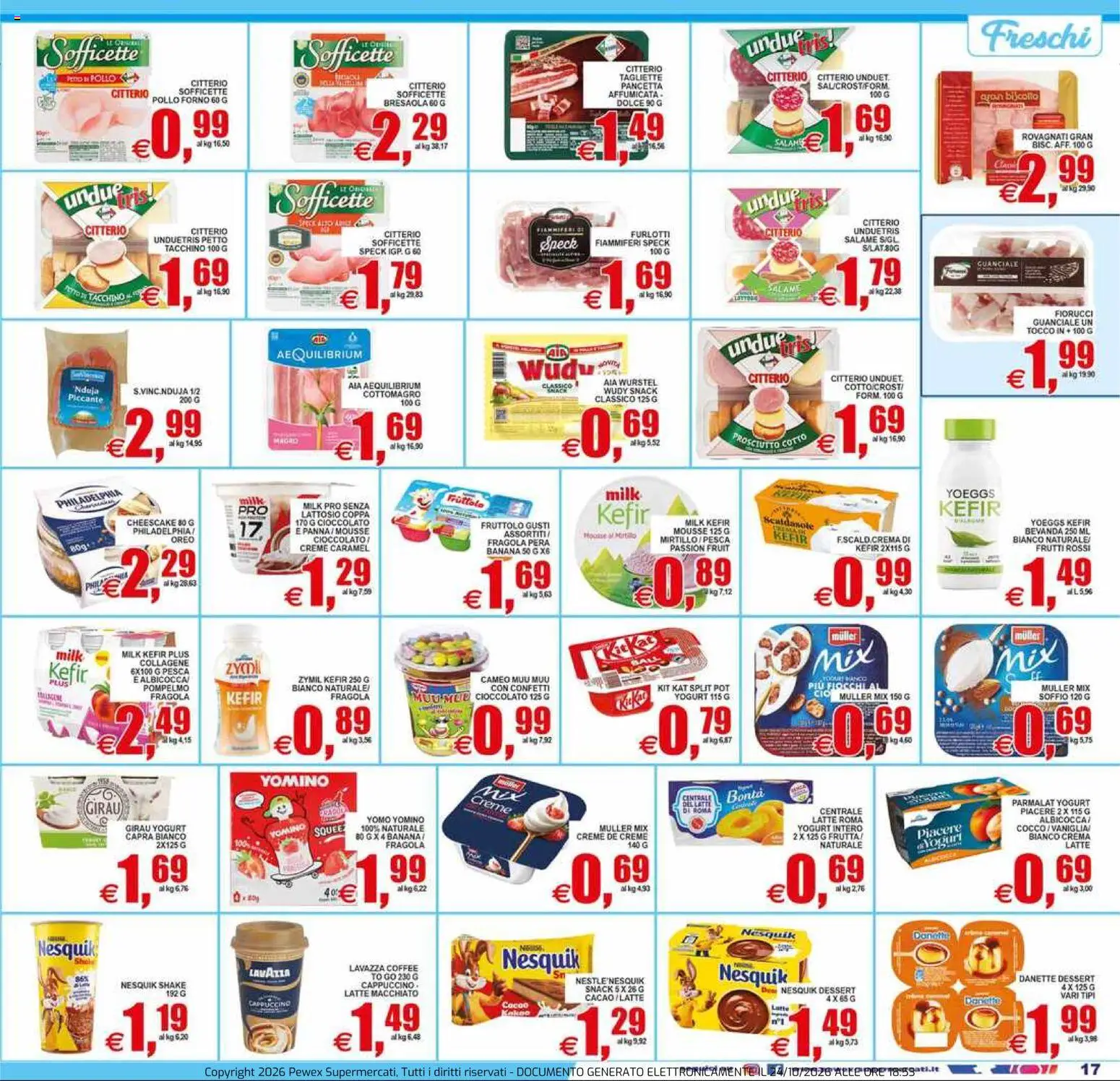 Volantino Pewex del 23/10/2026 | Pagina: 17 | Prodotti: Speck, Yogurt, Pesca, Cocco