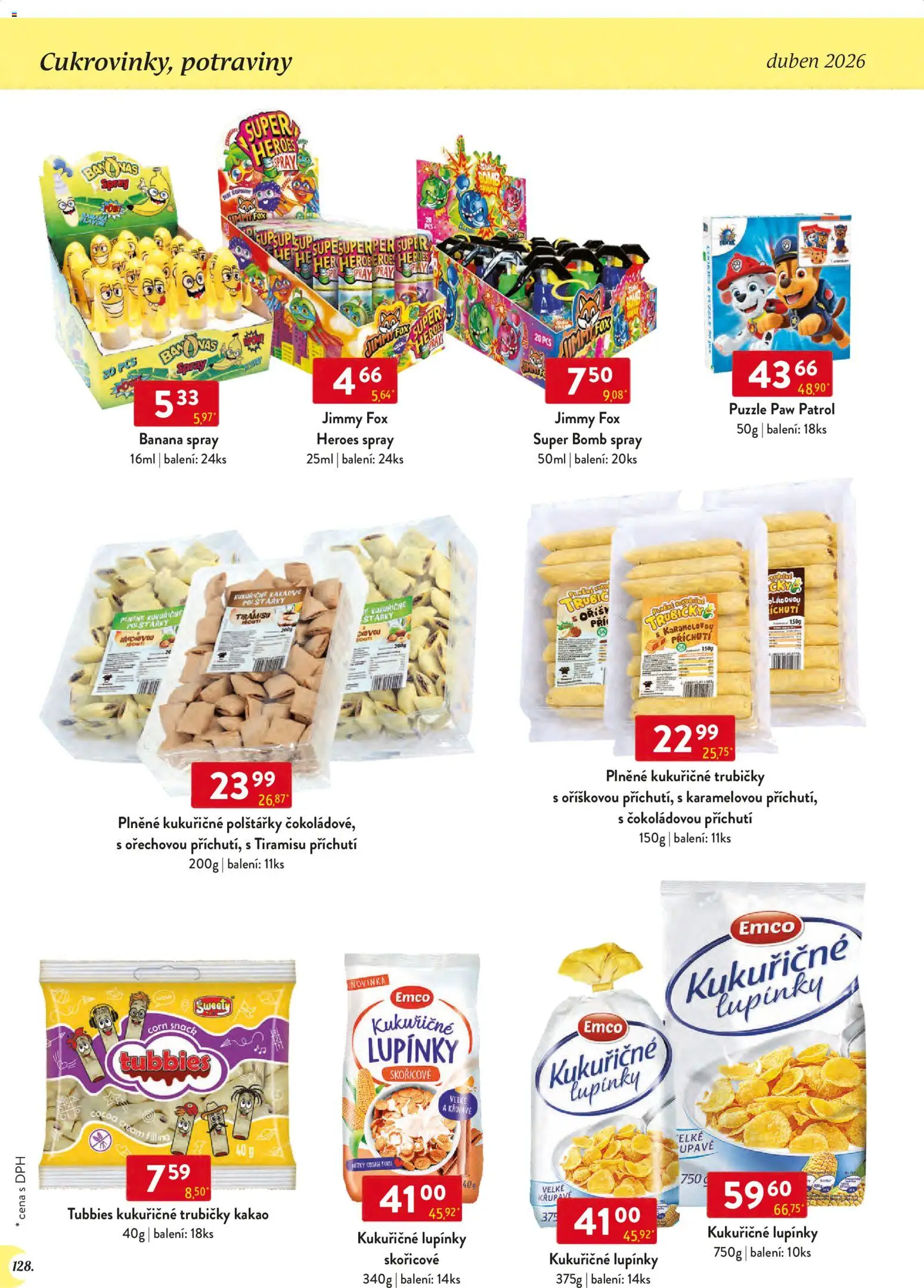 Astur & Qanto leták - Velkoobchod 04/2026 od 01.04.2026 | Strana: 128 | Produkty: Polštářky, Kukuřičné lupínky, Tiramisu, Potraviny