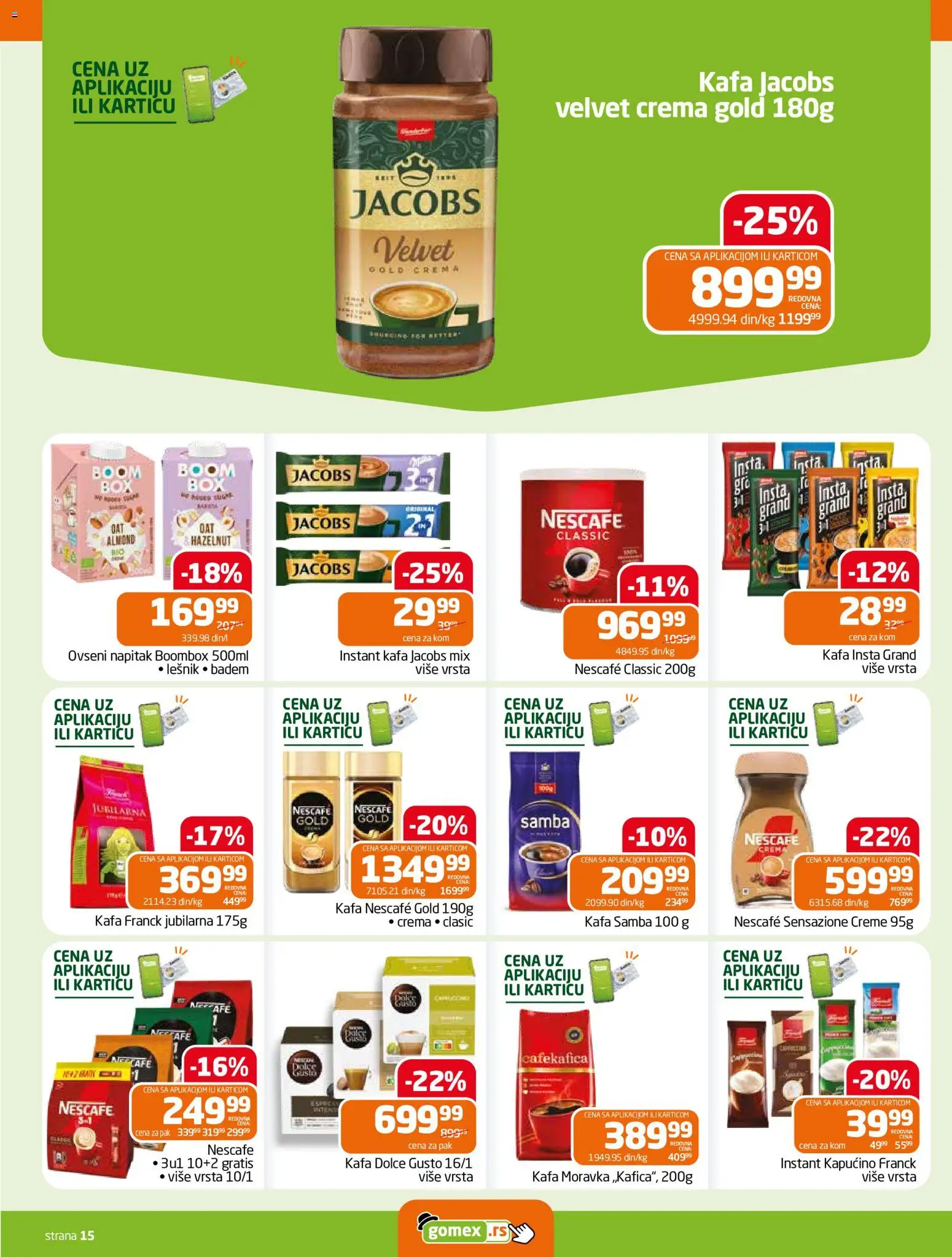 Gomex katalog - važi od 19.08.2026 | Strana: 15 | Proizvode: Badem, Lešnik, Kafa, Nescafé