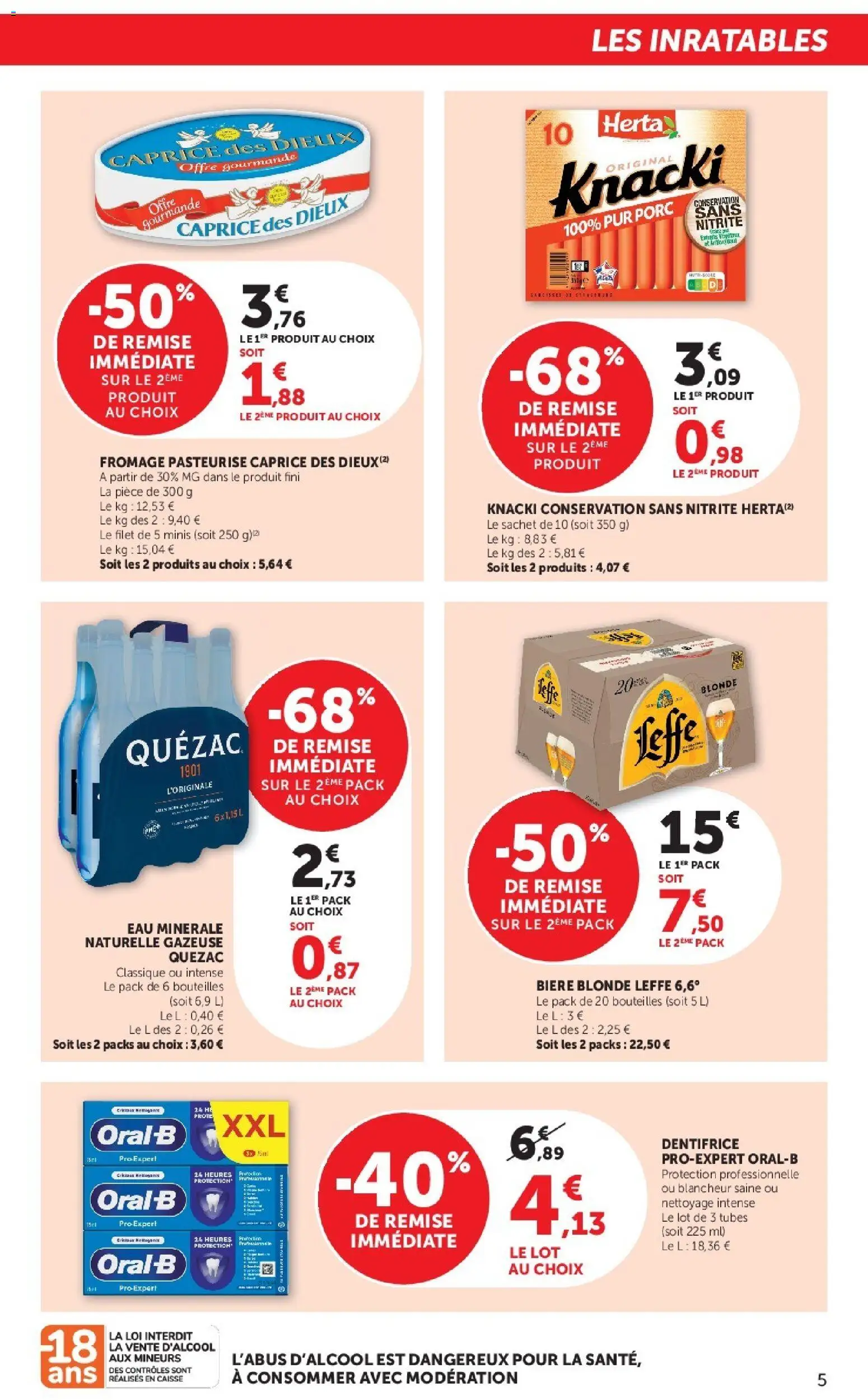{H1} | Page: 5 | Produits: Eau minérale, Bière blonde, Caprice des dieux, Bière